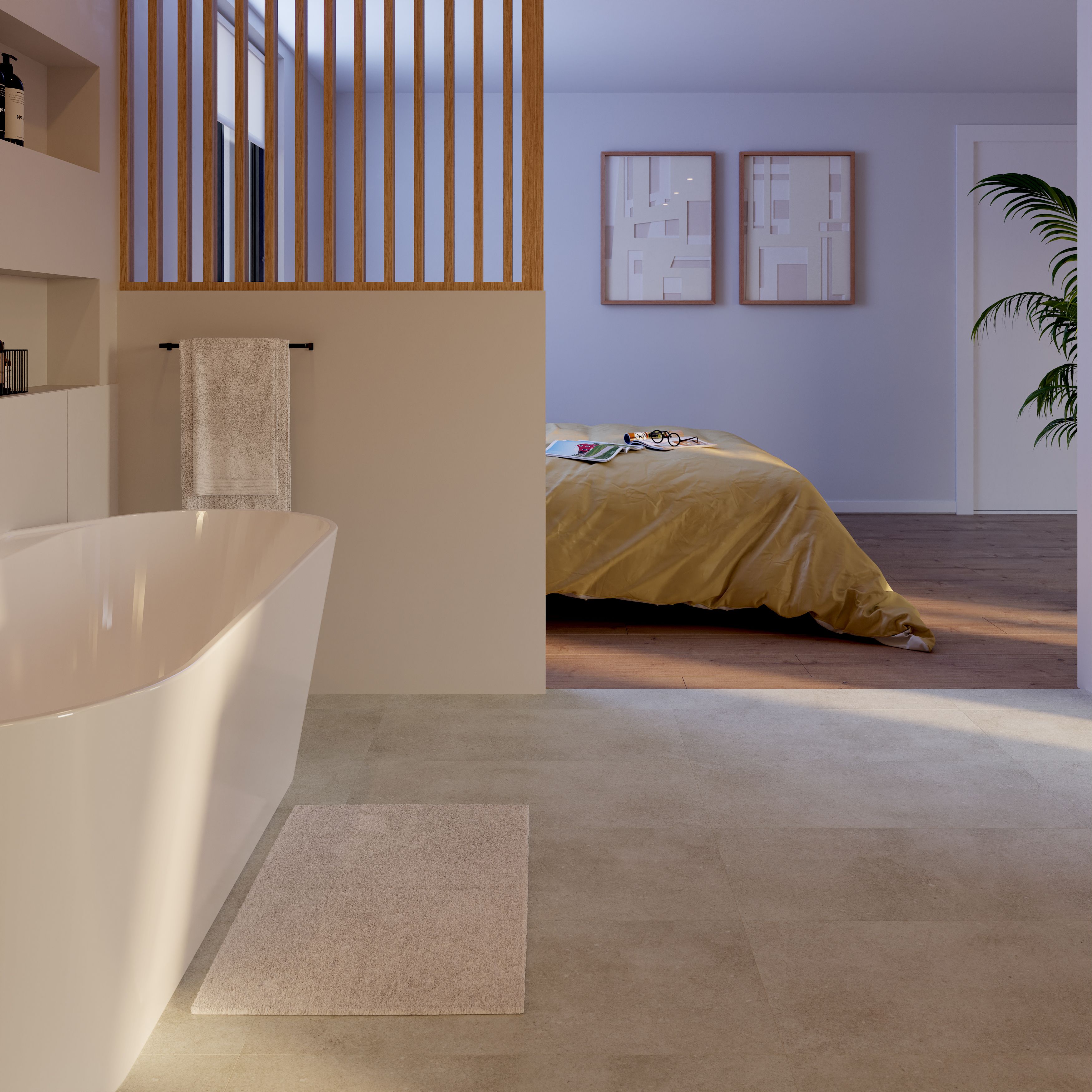GoodHome Italo ceramin White Deeply textured Concrete effect Textured Click vinyl Tile, 2.4m²