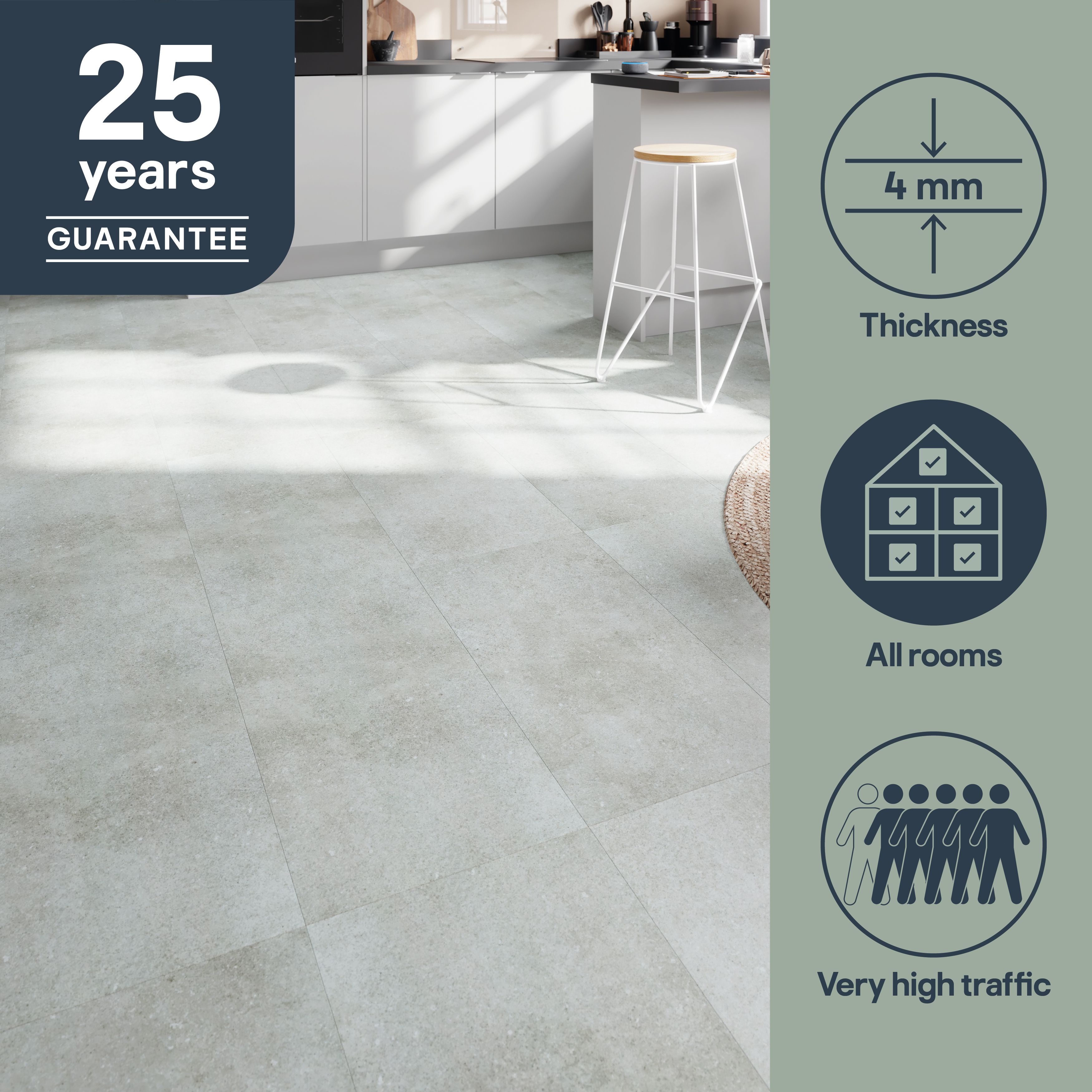 GoodHome Italo ceramin White Deeply textured Concrete effect Textured Click vinyl Tile, 2.4m²