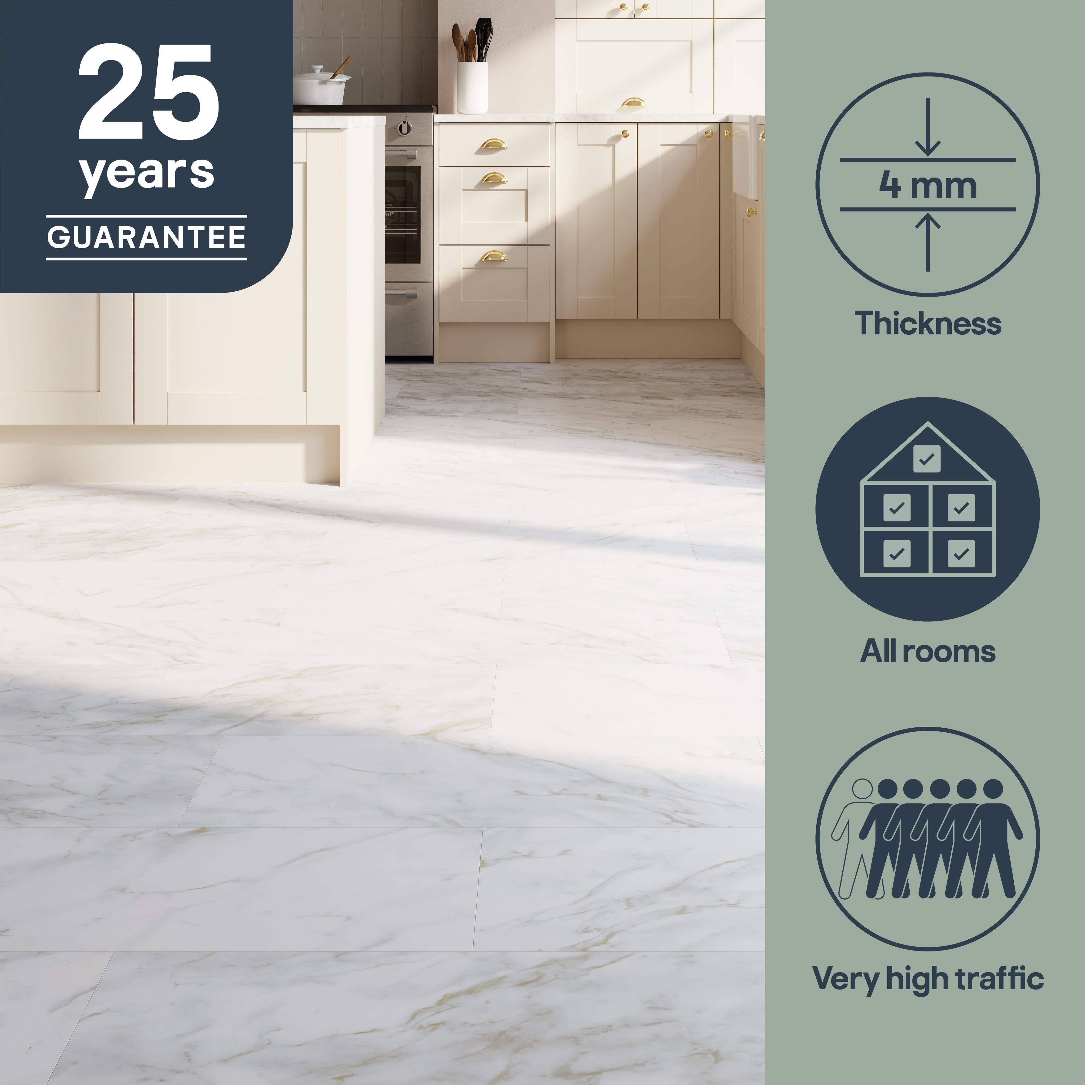 GoodHome Italo ceramin White Deeply textured Marble effect Textured Click vinyl Tile, 2.4m²