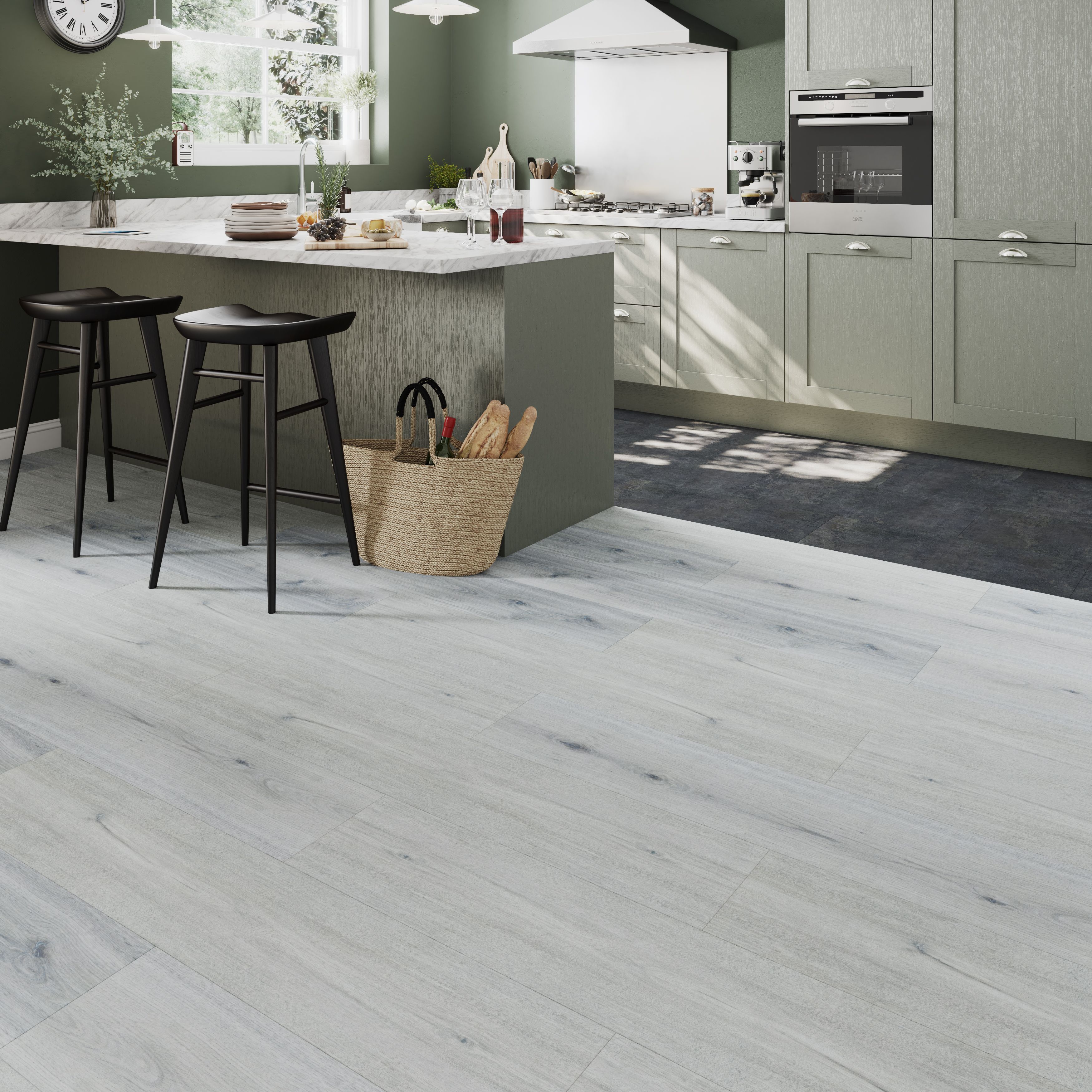 GoodHome Italo Grey Metallic effect Textured Click vinyl Tile Sample