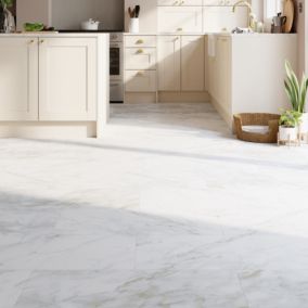 GoodHome Italo White Marble effect Textured Click vinyl Tile, 2.4m²