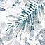 GoodHome Jarava Blue Leaves Textured Wallpaper Sample