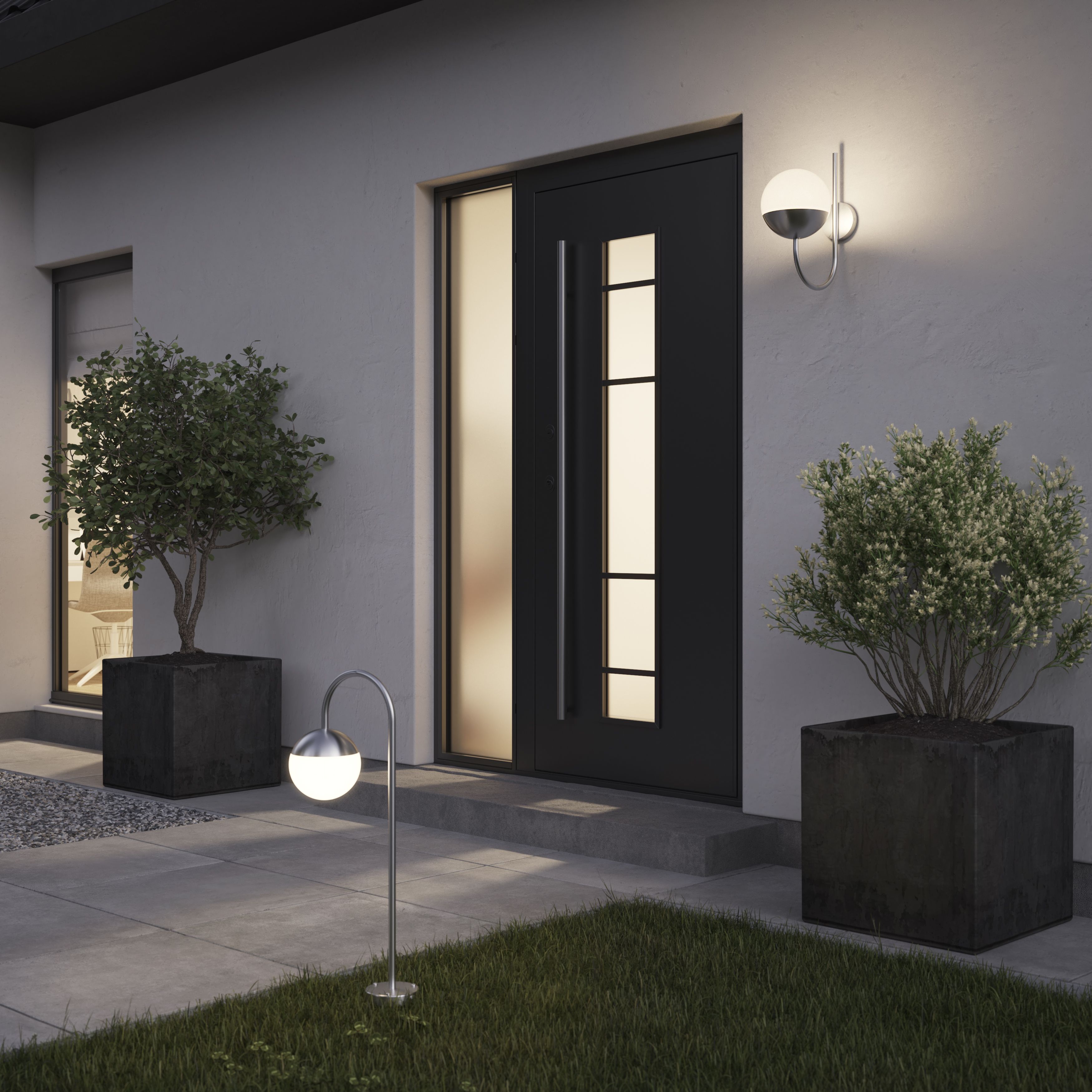GoodHome Jarrow Fixed Stainless steel Mains-powered Outdoor Wall light (Dia)20.5cm