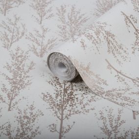 GoodHome Jatoba Beige Rose gold glitter effect Tree Textured Wallpaper Sample