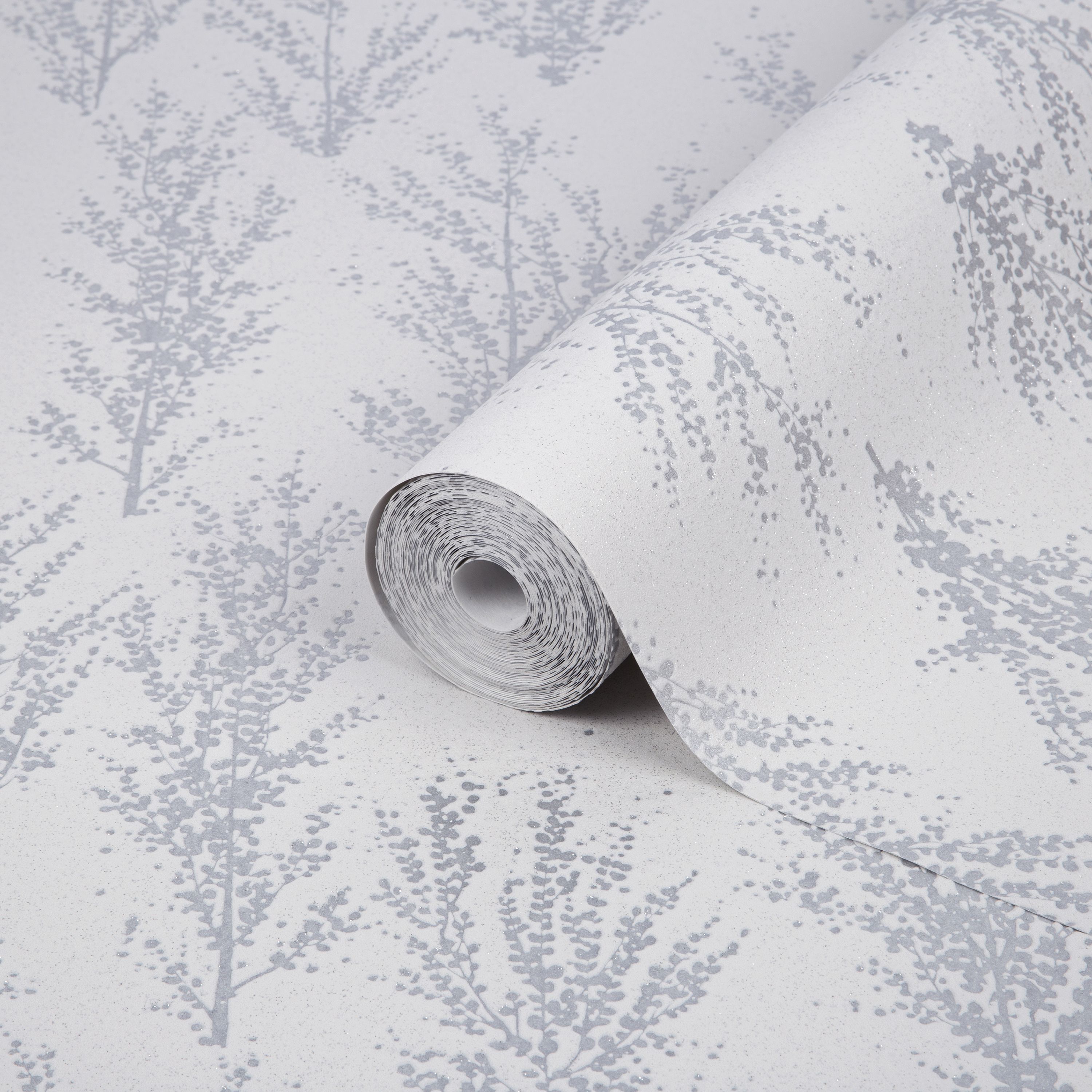 GoodHome Jatoba White Silver glitter effect Tree Textured Wallpaper Sample