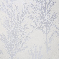 GoodHome Jatoba White Tree Silver glitter effect Textured Wallpaper