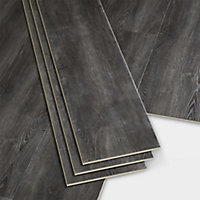 GoodHome Jazy Dark grey Wood effect Vinyl tile Pack of 8 Coverage per pack: 2.24m²