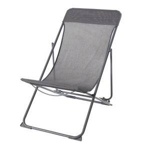 GoodHome Joline Steel grey Metal Foldable Deck Chair