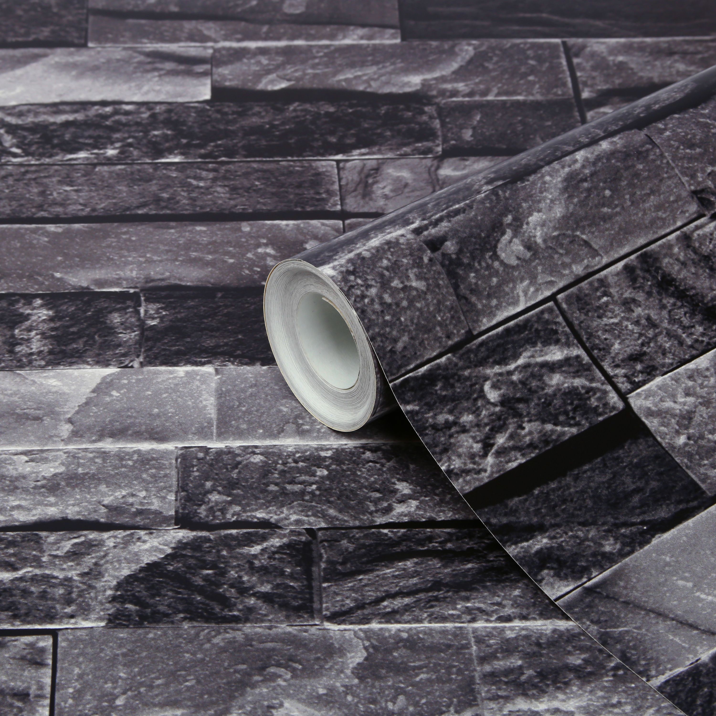 GoodHome Jori Black Brick effect Textured Wallpaper DIY at B&Q