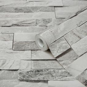 GoodHome Jori Grey & white Brick Textured Wallpaper Sample