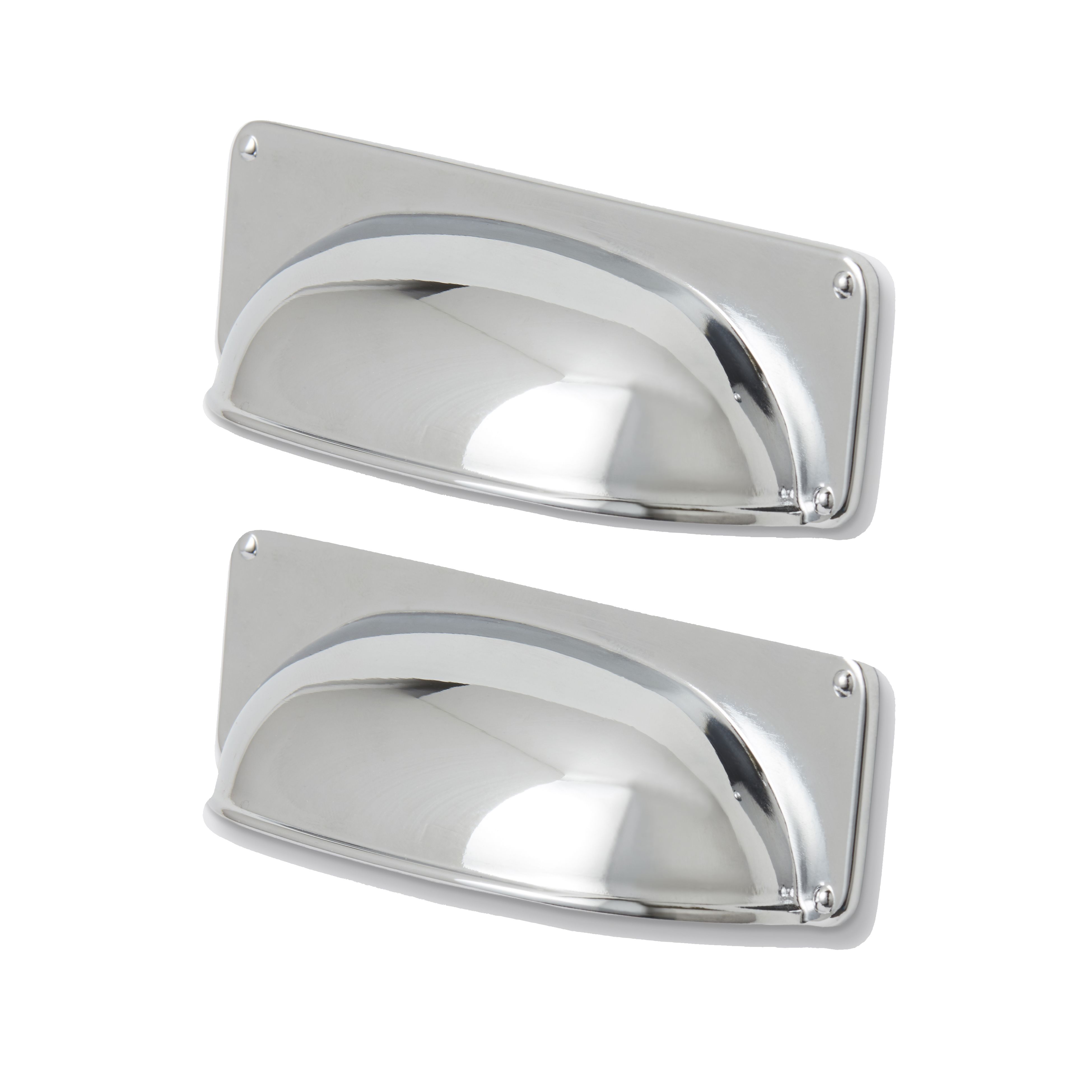GoodHome Juniper Polished Silver Chrome effect Cup Kitchen cabinets Handle (L)96mm (H)30mm, Pack of 2