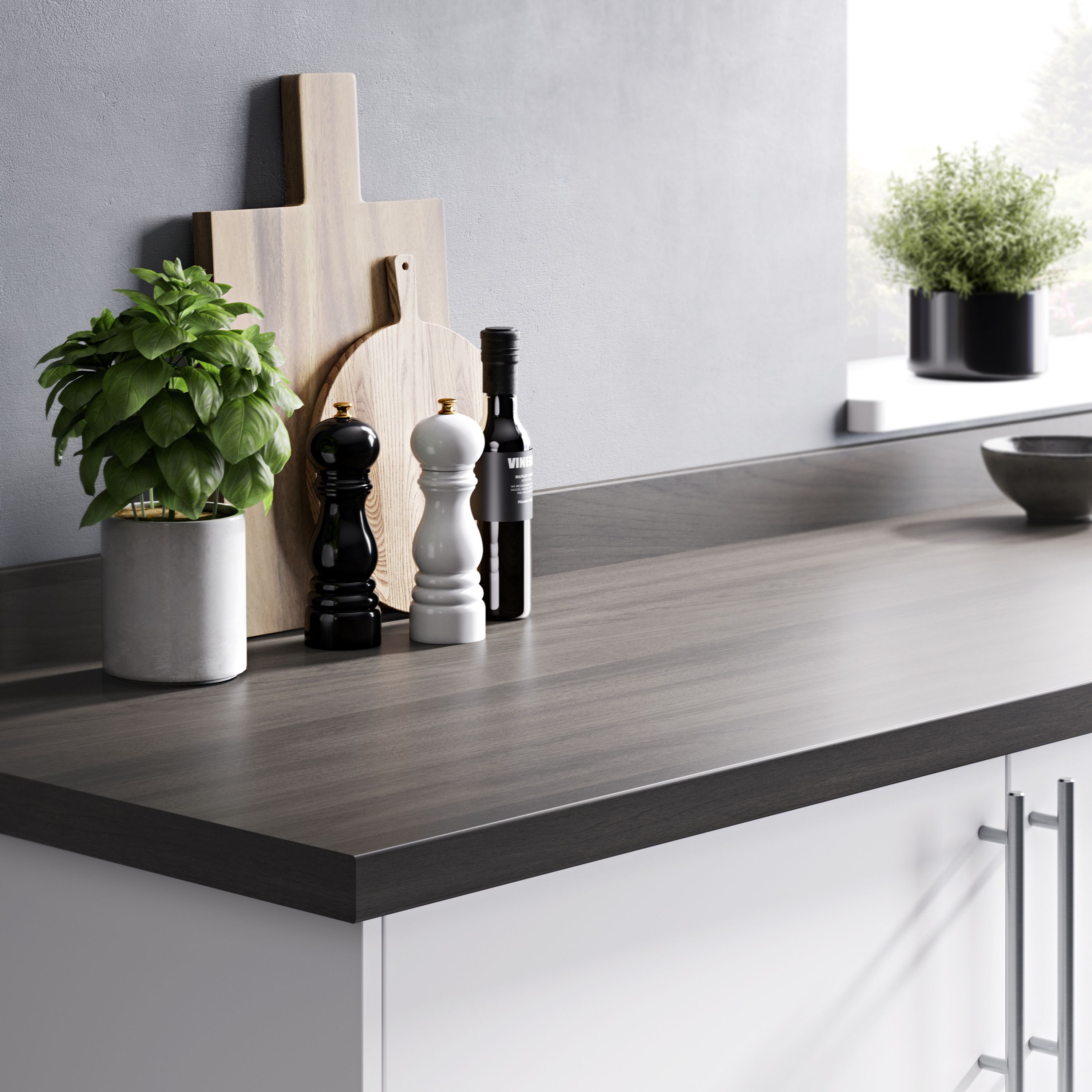 GoodHome Kabsa Grey Oak effect Laminate & particle board Upstand