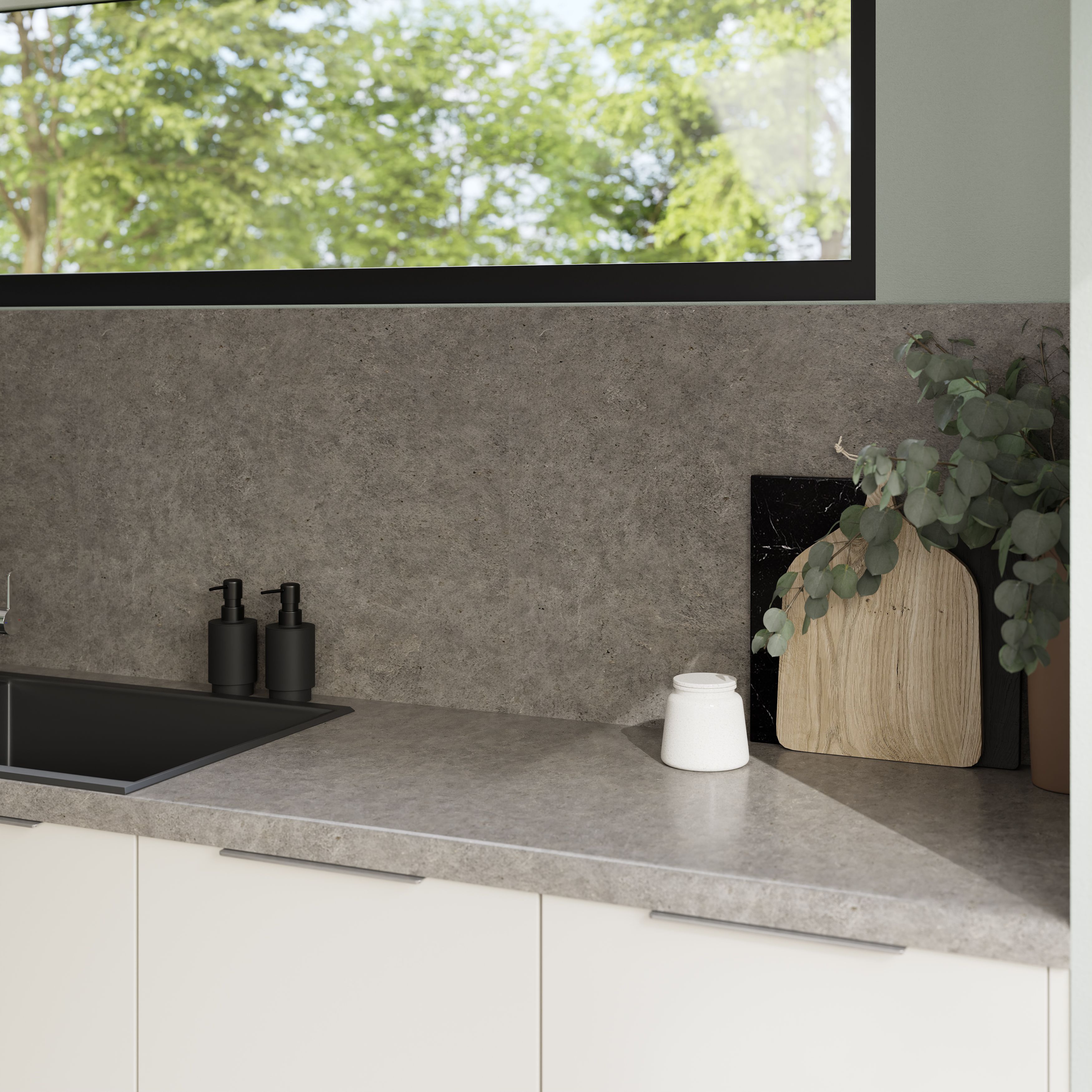 GoodHome Kabsa Stone effect Grey Edging tape, (L)3m (W)42mm