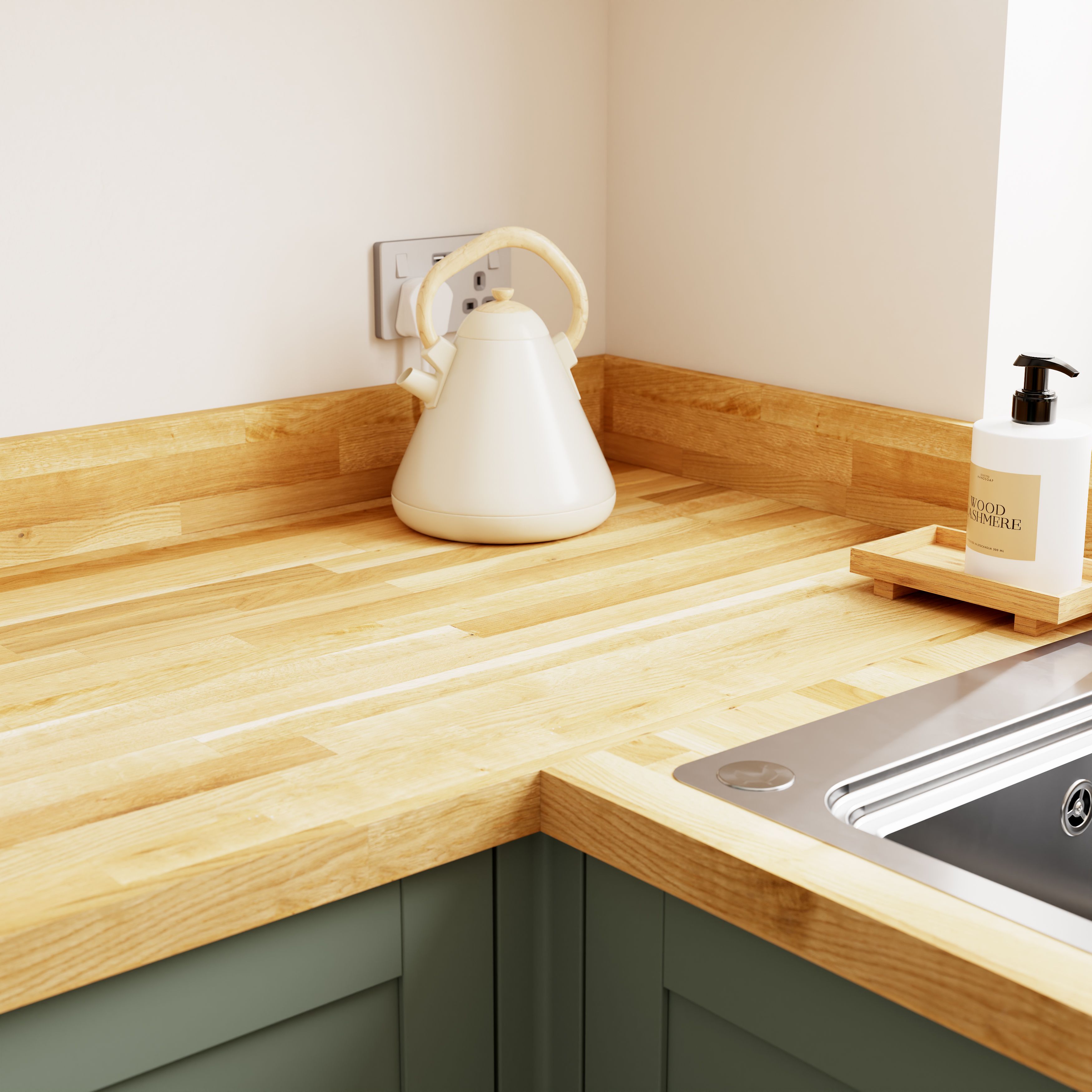 GoodHome Kala Matt Honey oak Wood effect Kitchen Upstand (L)3000mm