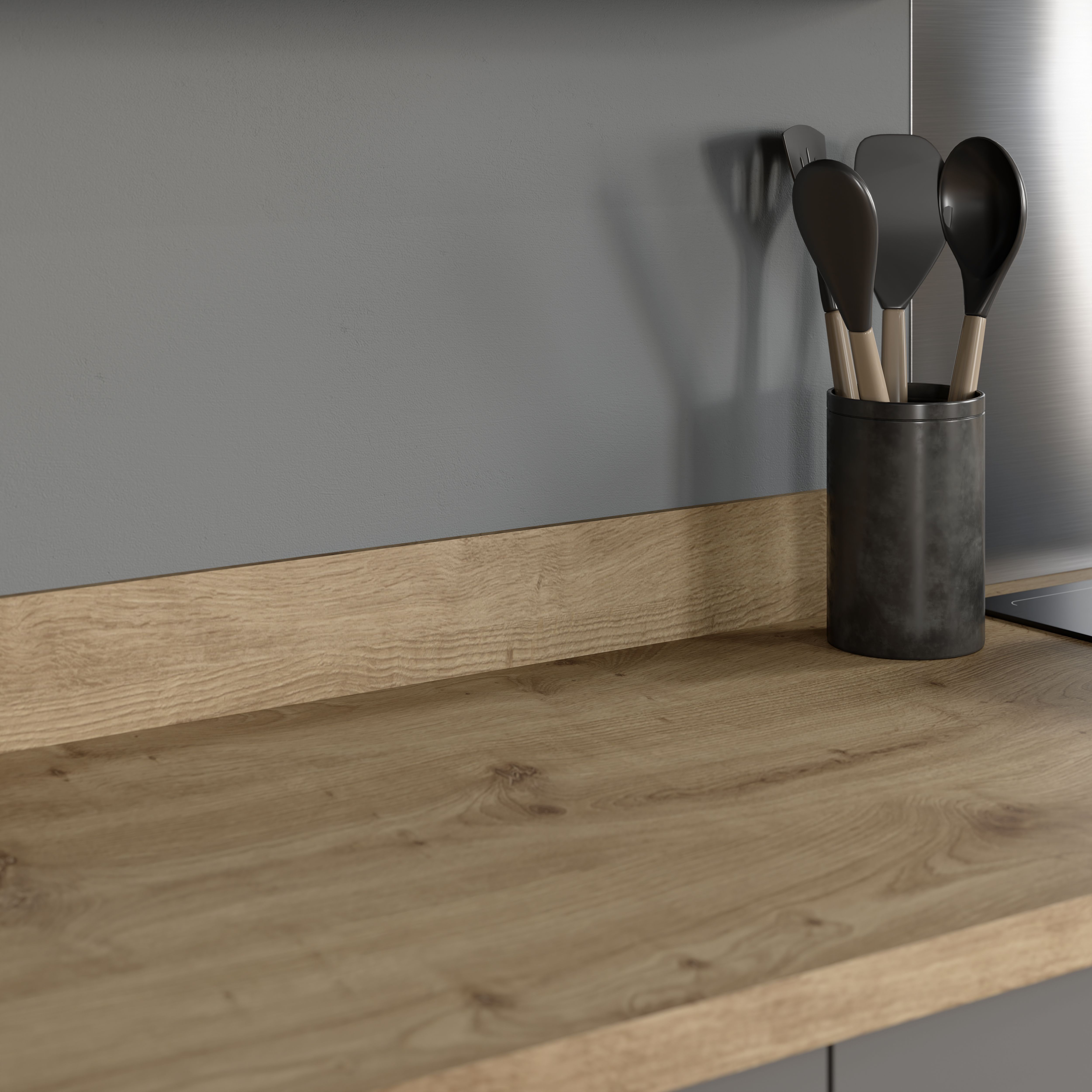 GoodHome Kala Matt Oak effect Laminate Kitchen Upstand (L)3000mm