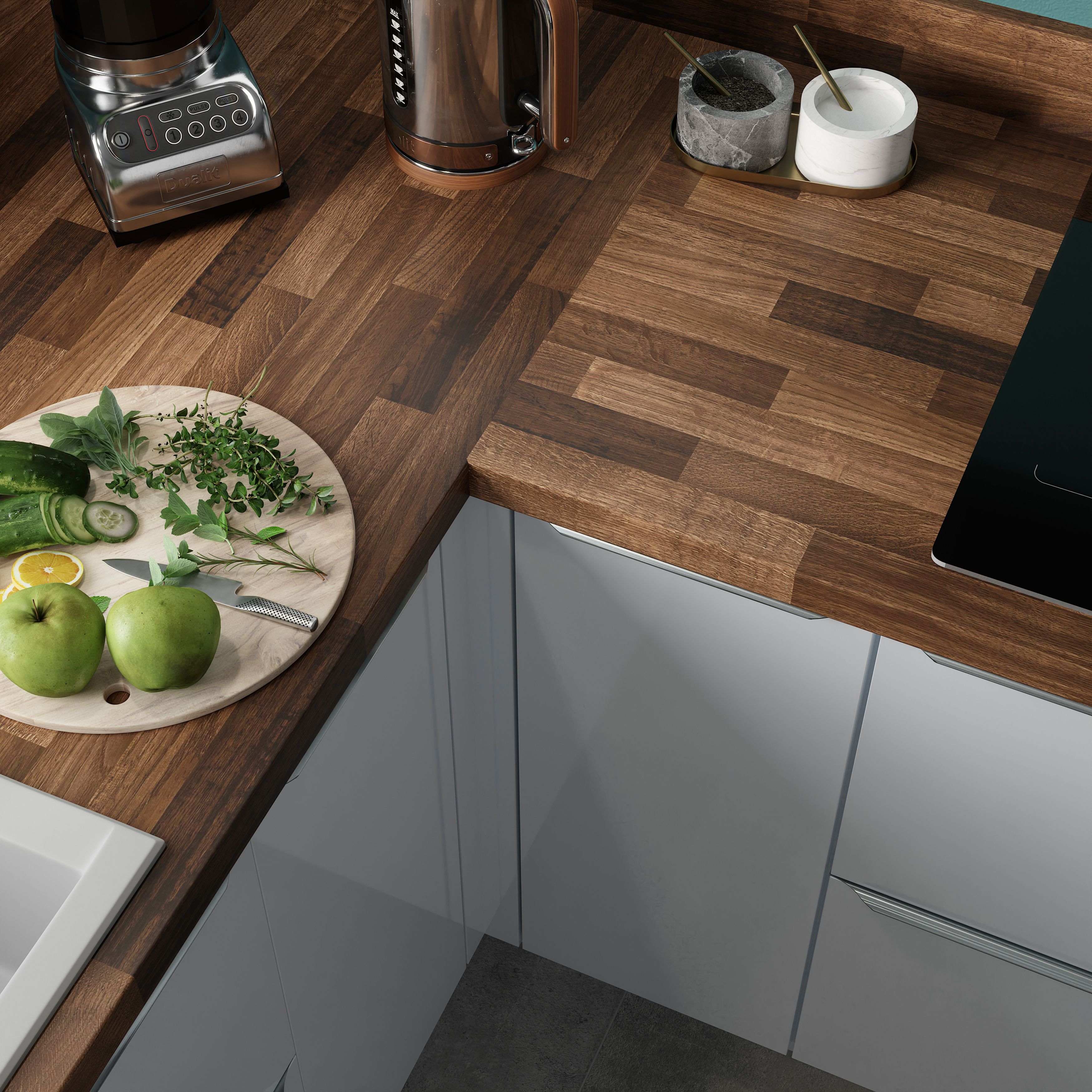 GoodHome Kala Walnut effect Brown Worktop edging strip, (L)3m (W)42mm
