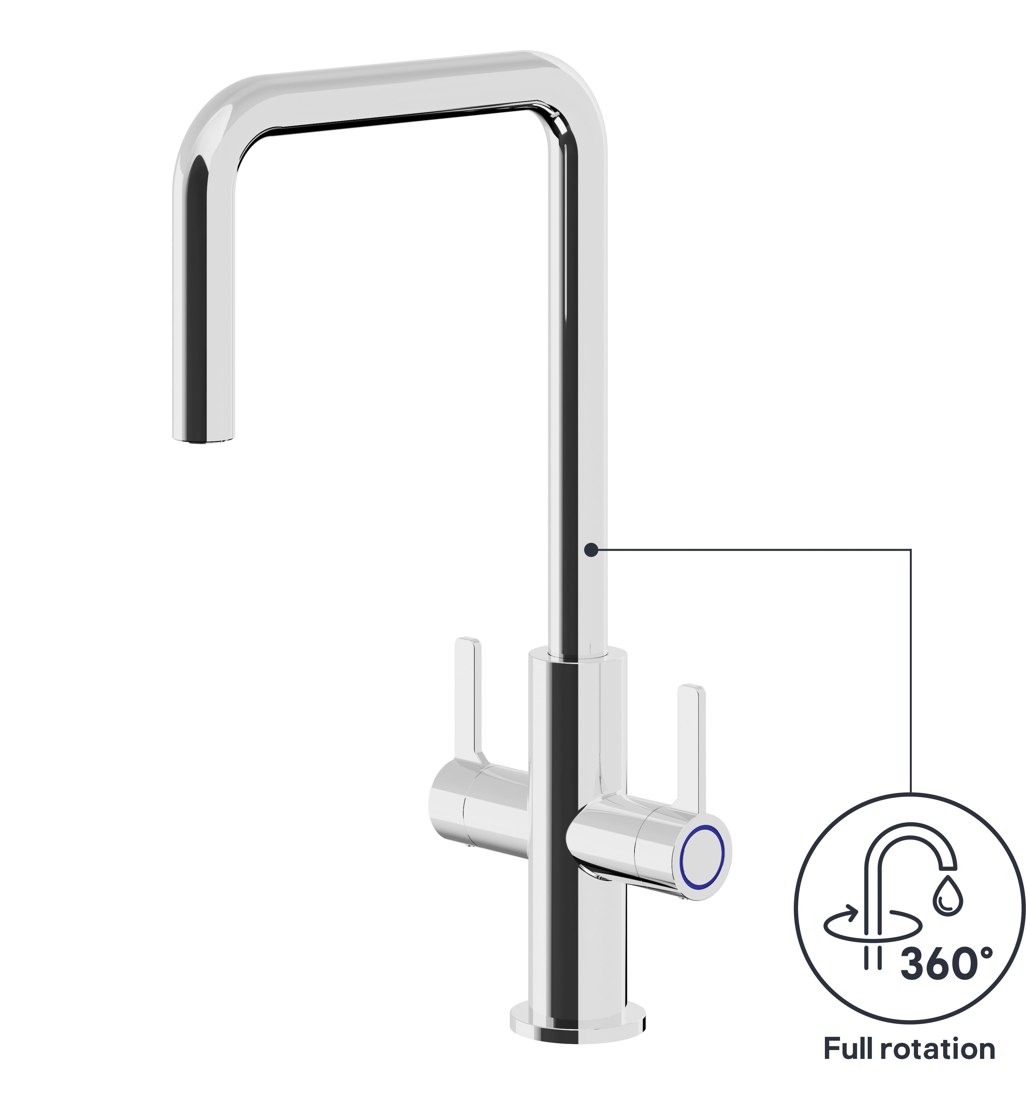 GoodHome kamut Chrome-plated Kitchen Twin lever Tap