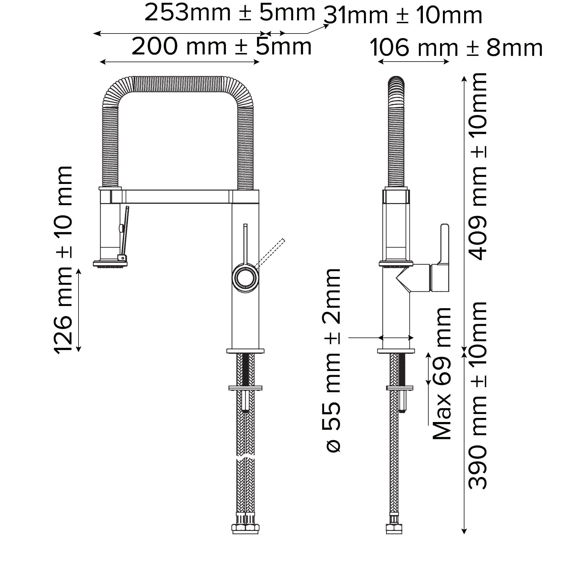 GoodHome Kamut Matt Graphite effect Kitchen Side lever spring neck Tap