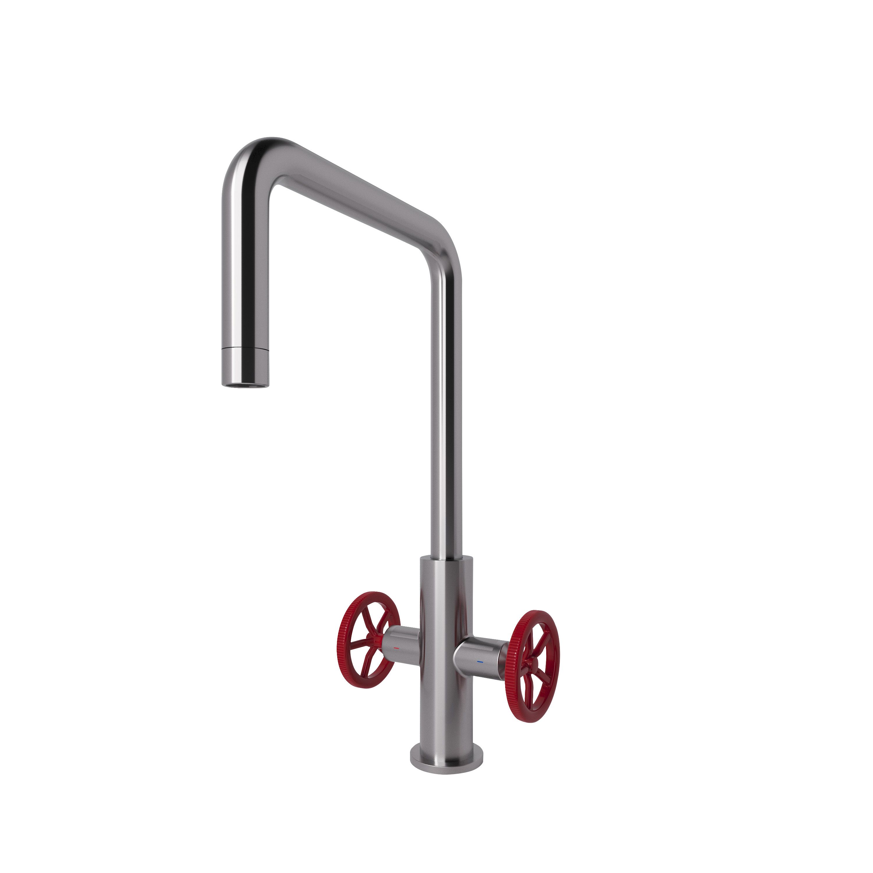 GoodHome Kamut Silver Stainless steel effect Kitchen Twin lever Tap