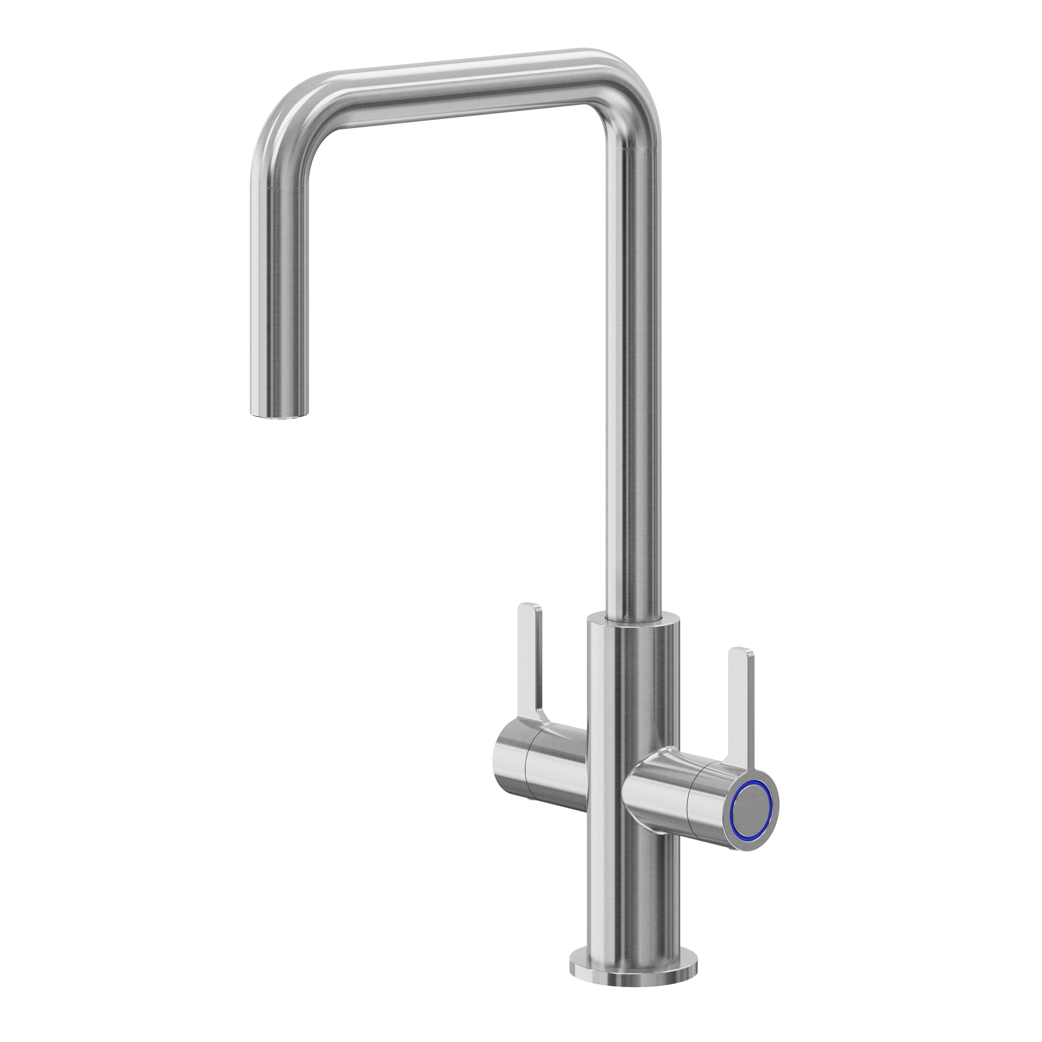 GoodHome Kamut Stainless steel effect Kitchen Twin lever Tap DIY at B&Q