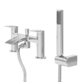 GoodHome Kariya Gloss Chrome effect Ceramic Deck-mounted Double Bath shower mixer tap with shower kit