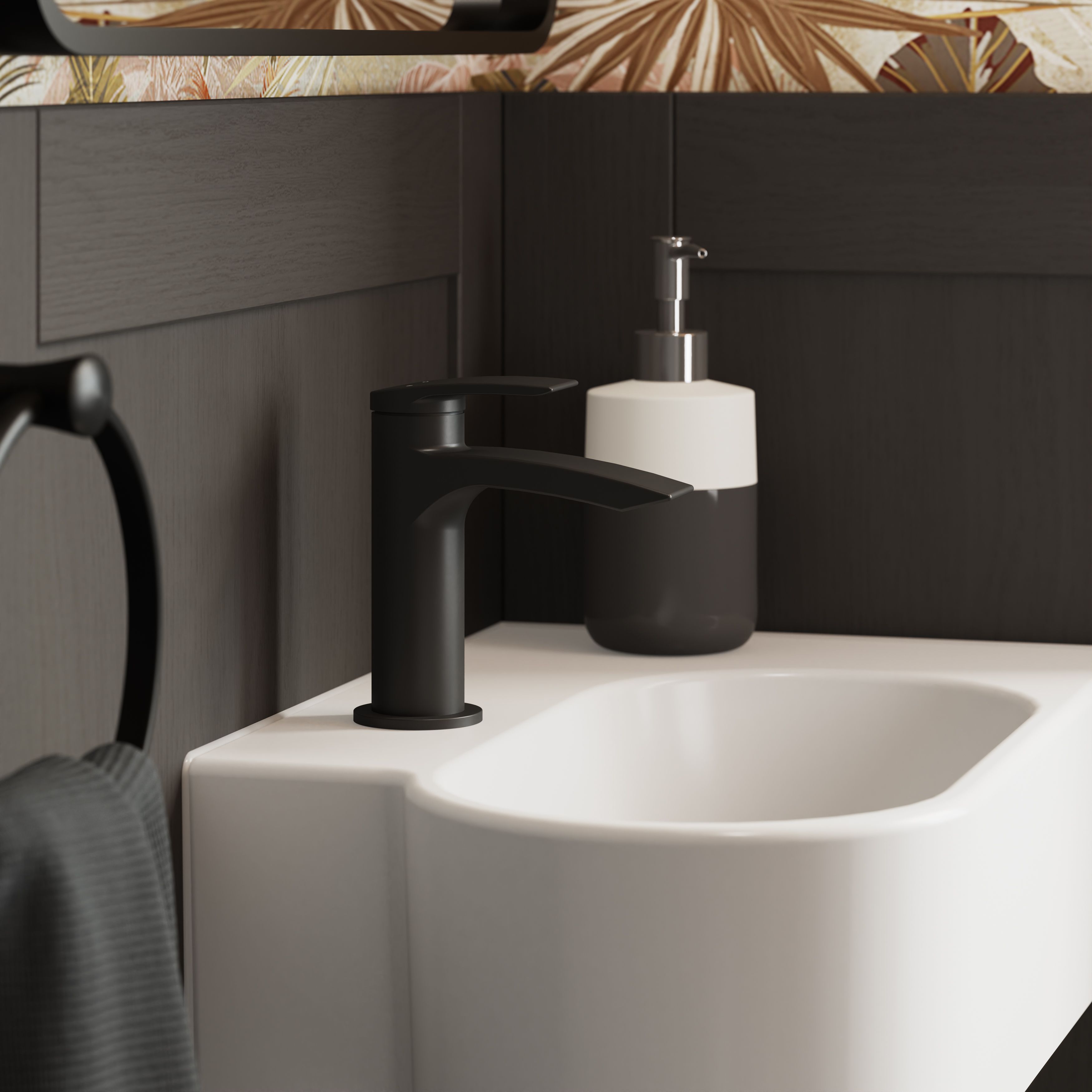 GoodHome Kariya Mini Matt Black Manual Basin Mixer Tap