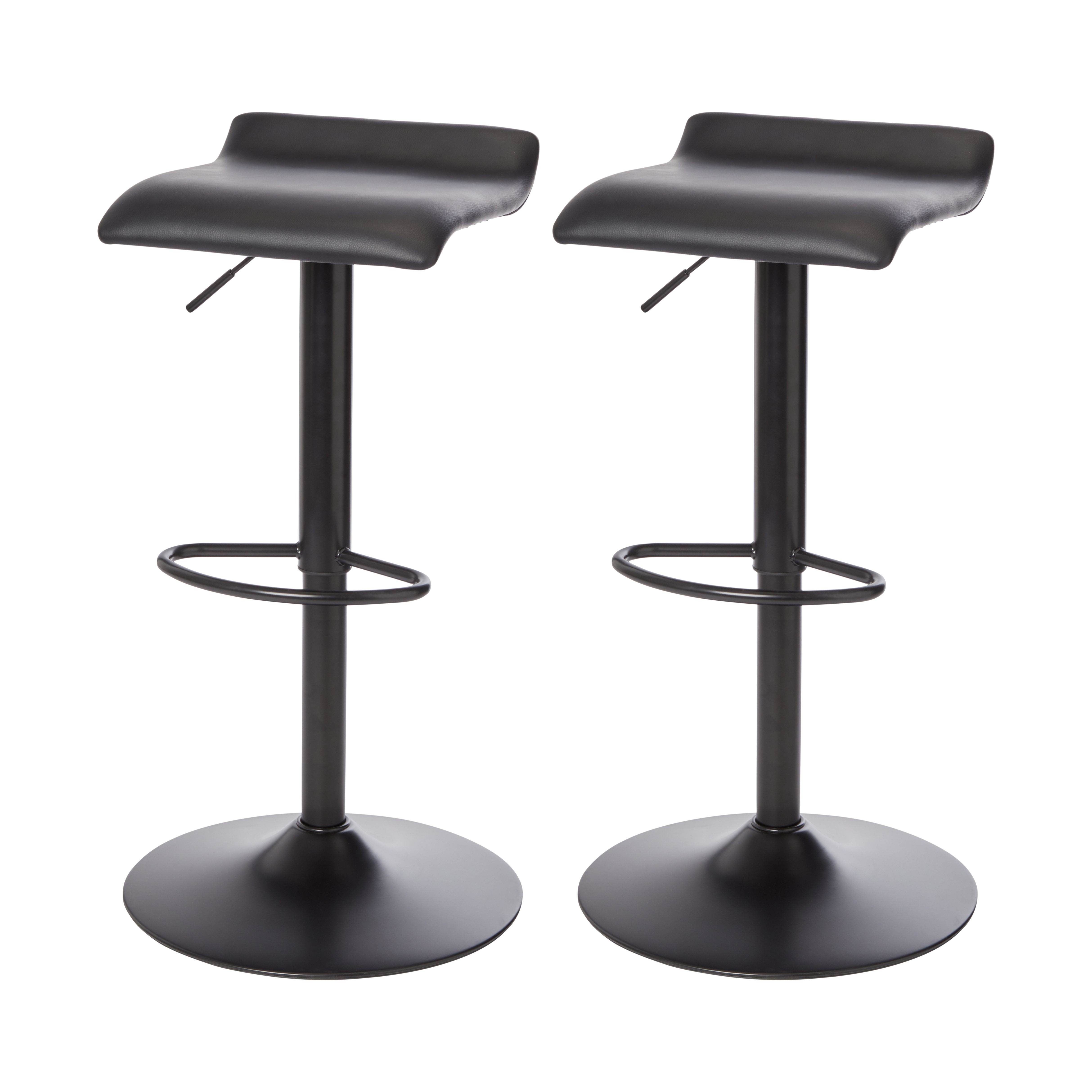 GoodHome Karonda Black Adjustable Swivel Padded Bar stool Pack of 2