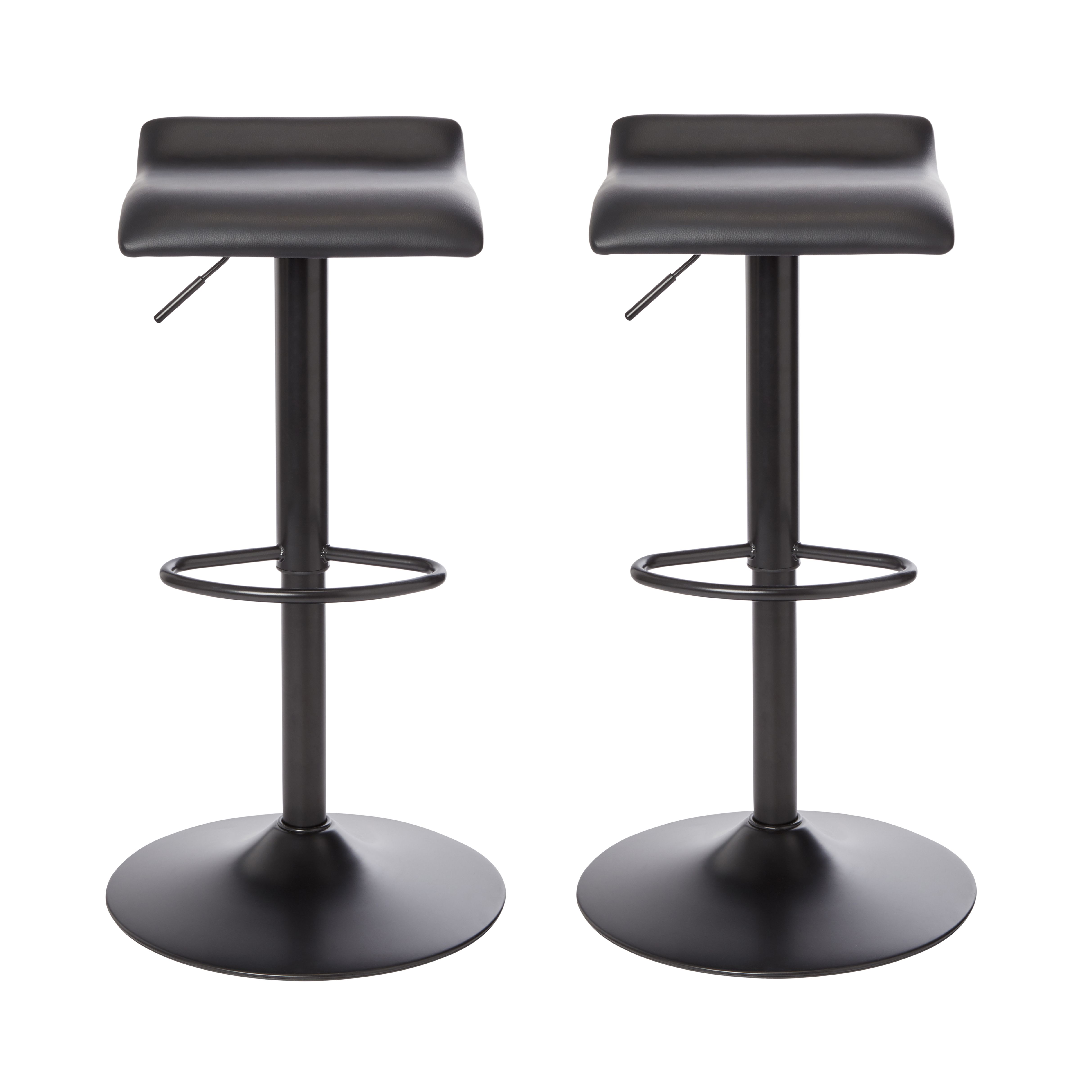 GoodHome Karonda Black Adjustable Swivel Padded Bar stool, Pack of 2
