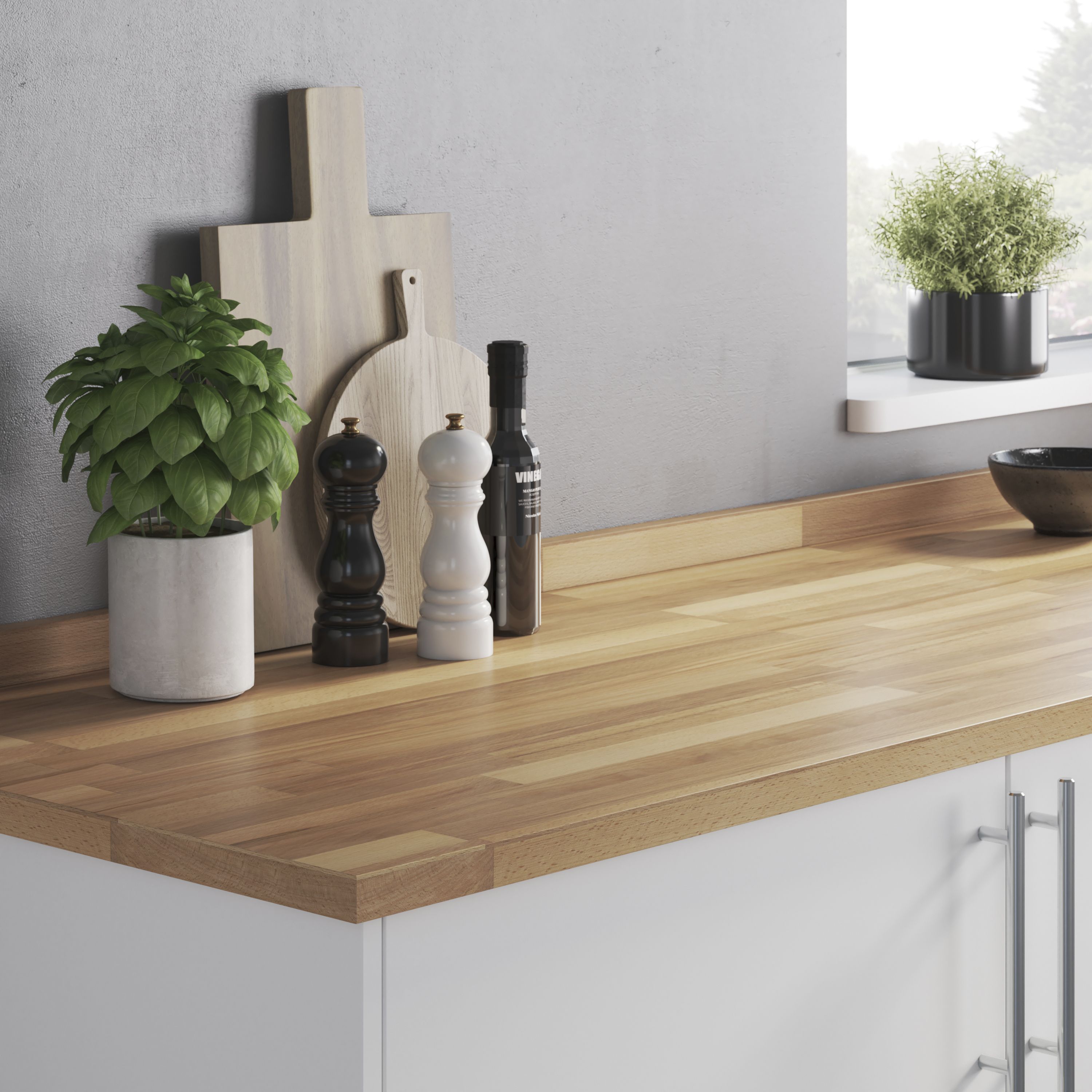 GoodHome Kava Natural Beech effect Solid beech Upstand (L)3000mm