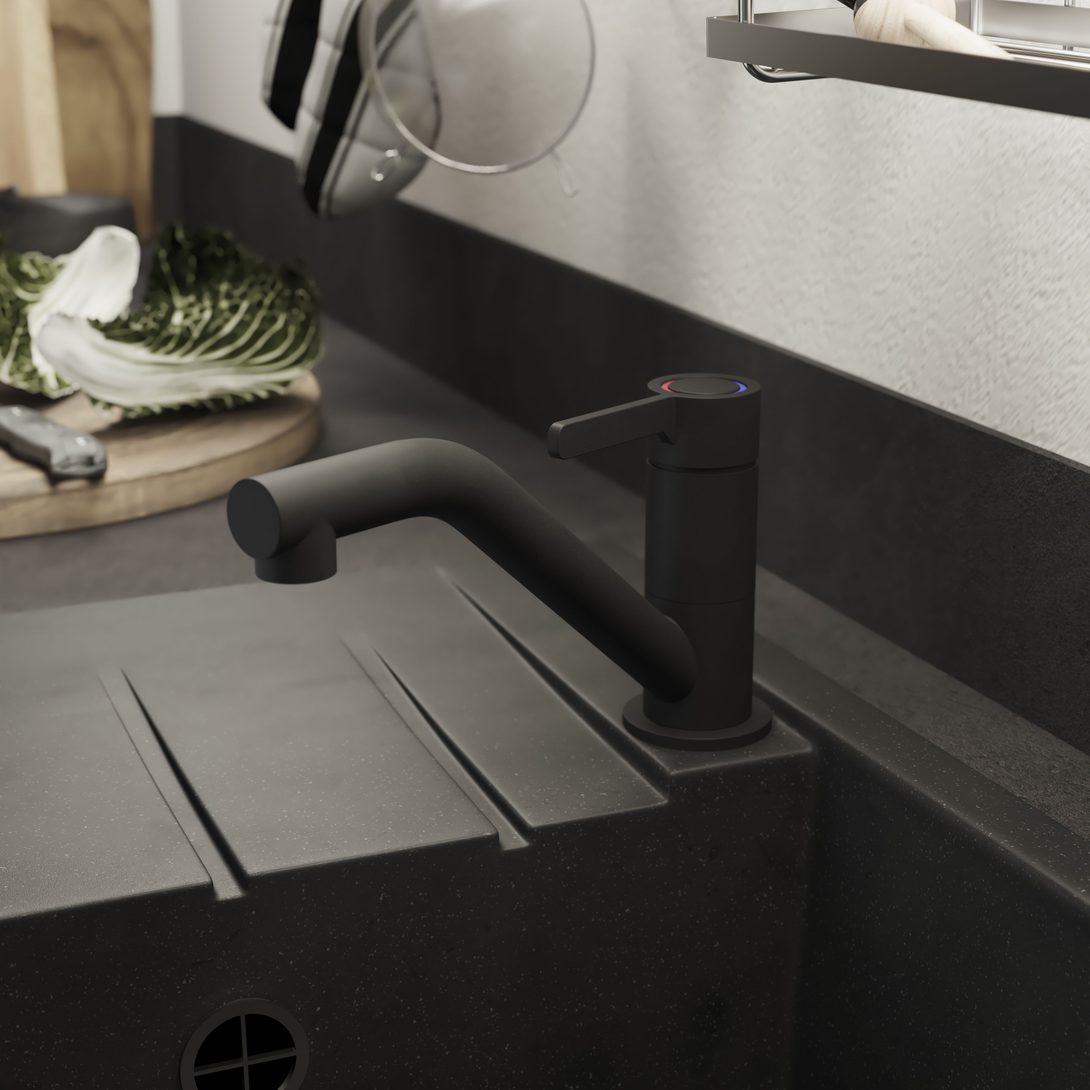 GoodHome Kawa Black Graphite effect Kitchen Top lever Tap