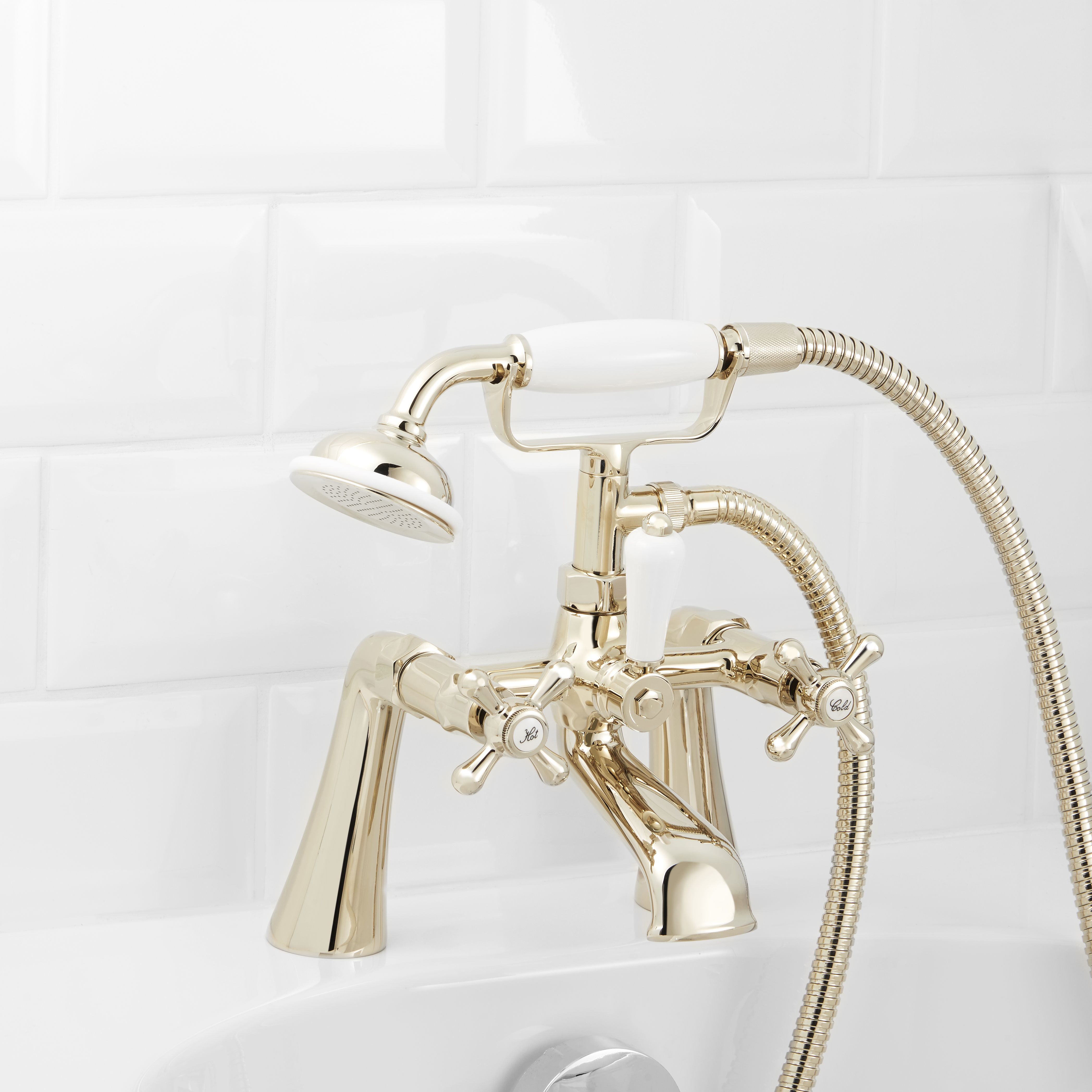 GoodHome Keiss Combi boiler, gravity-fed & mains pressure water systems Gold effect 1 Tap Hole Shower mixer Tap