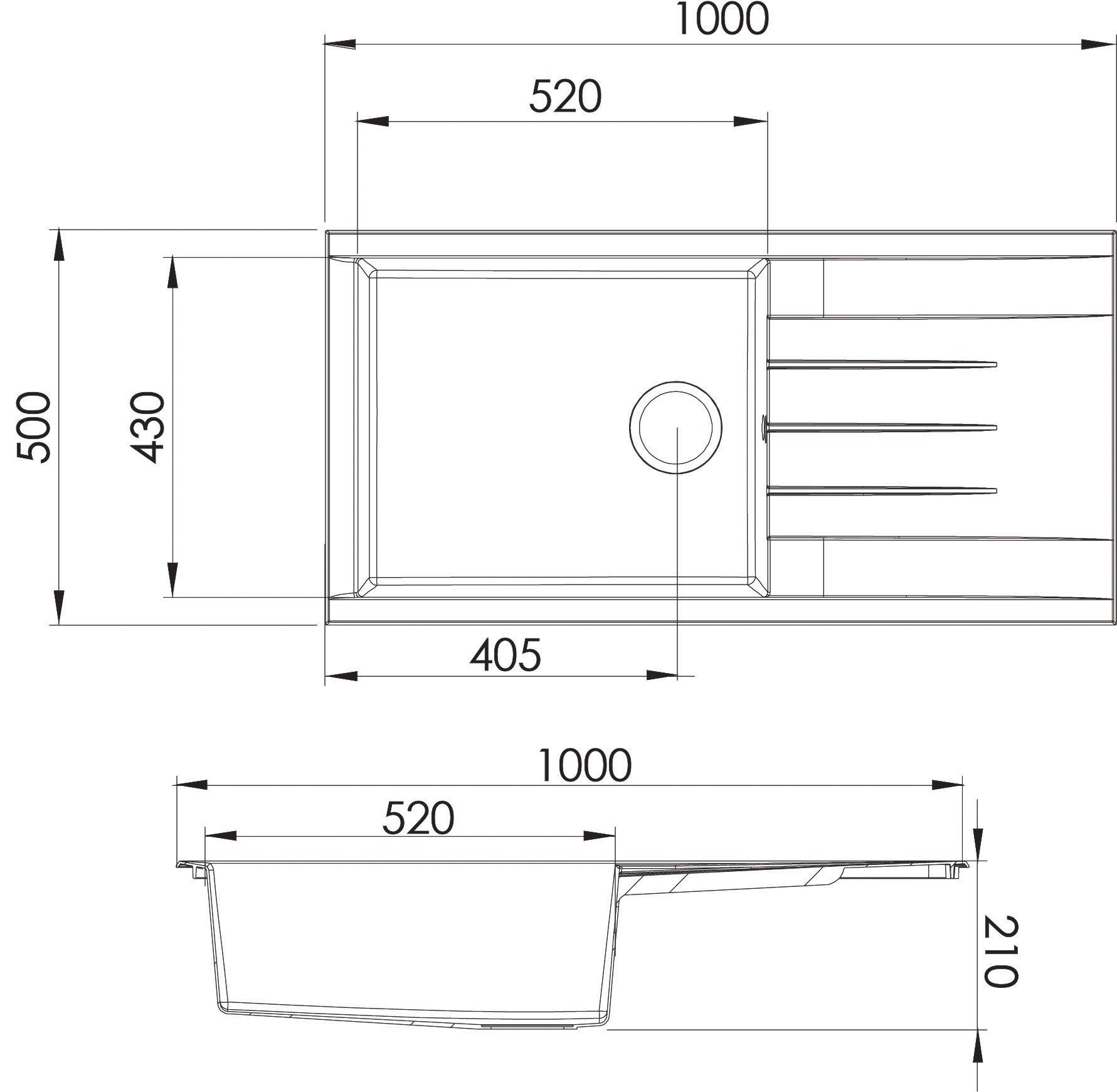 GoodHome Keluak Black Resin 1 Bowl Sink & drainer 500mm x 1000mm