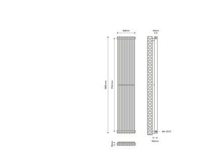 GoodHome Kensal Anthracite Vertical Designer Radiator, (W)368mm x (H)1800mm