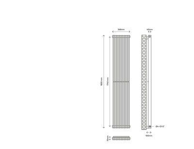GoodHome Kensal HG1800368W White Thermodynamic Vertical Designer 3624BTU Radiator, (W)368mm x (H)1800mm