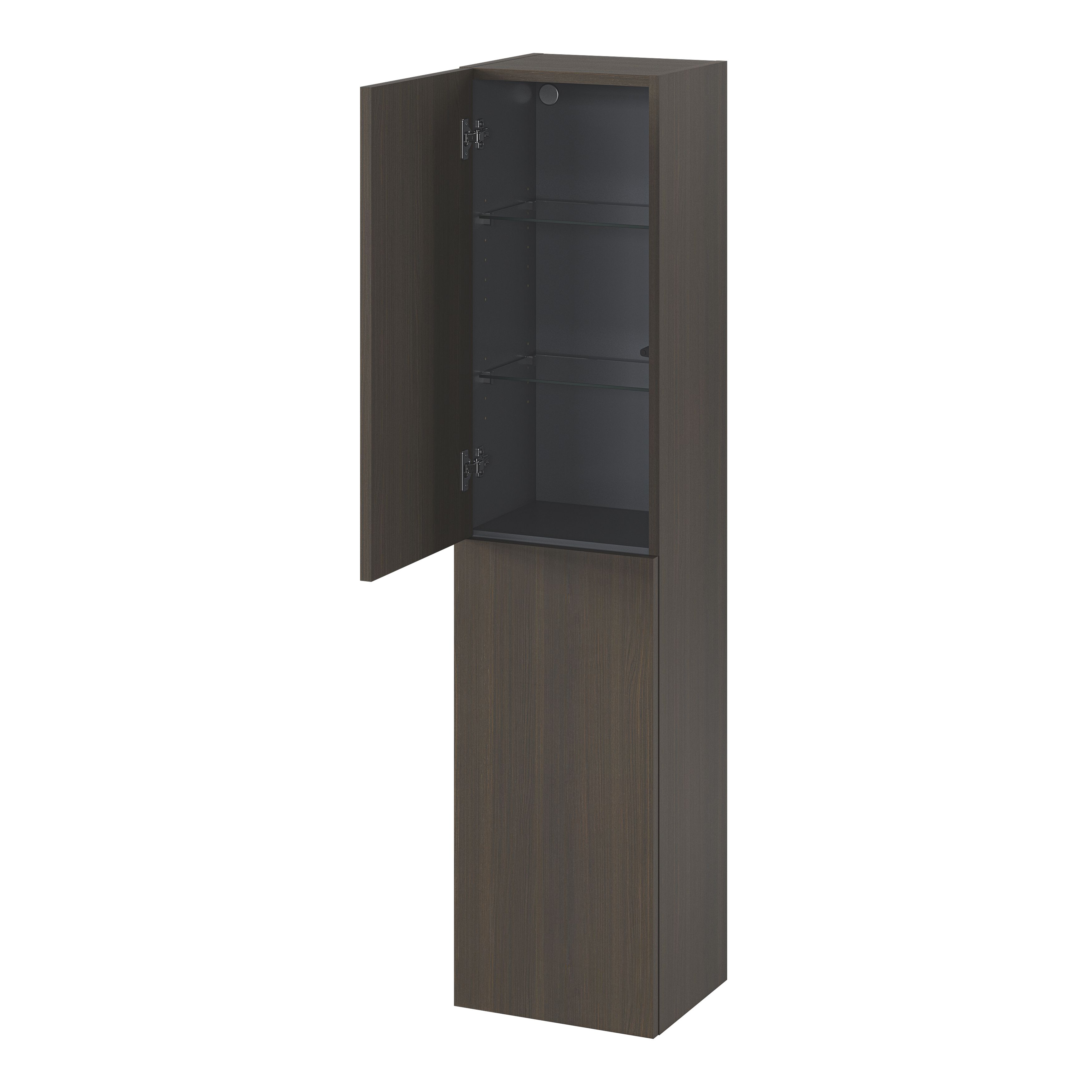 GoodHome Kentia Brown Walnut Veneer Double Bathroom Wall cabinet (H)150cm (W)35cm | DIY at B&Q