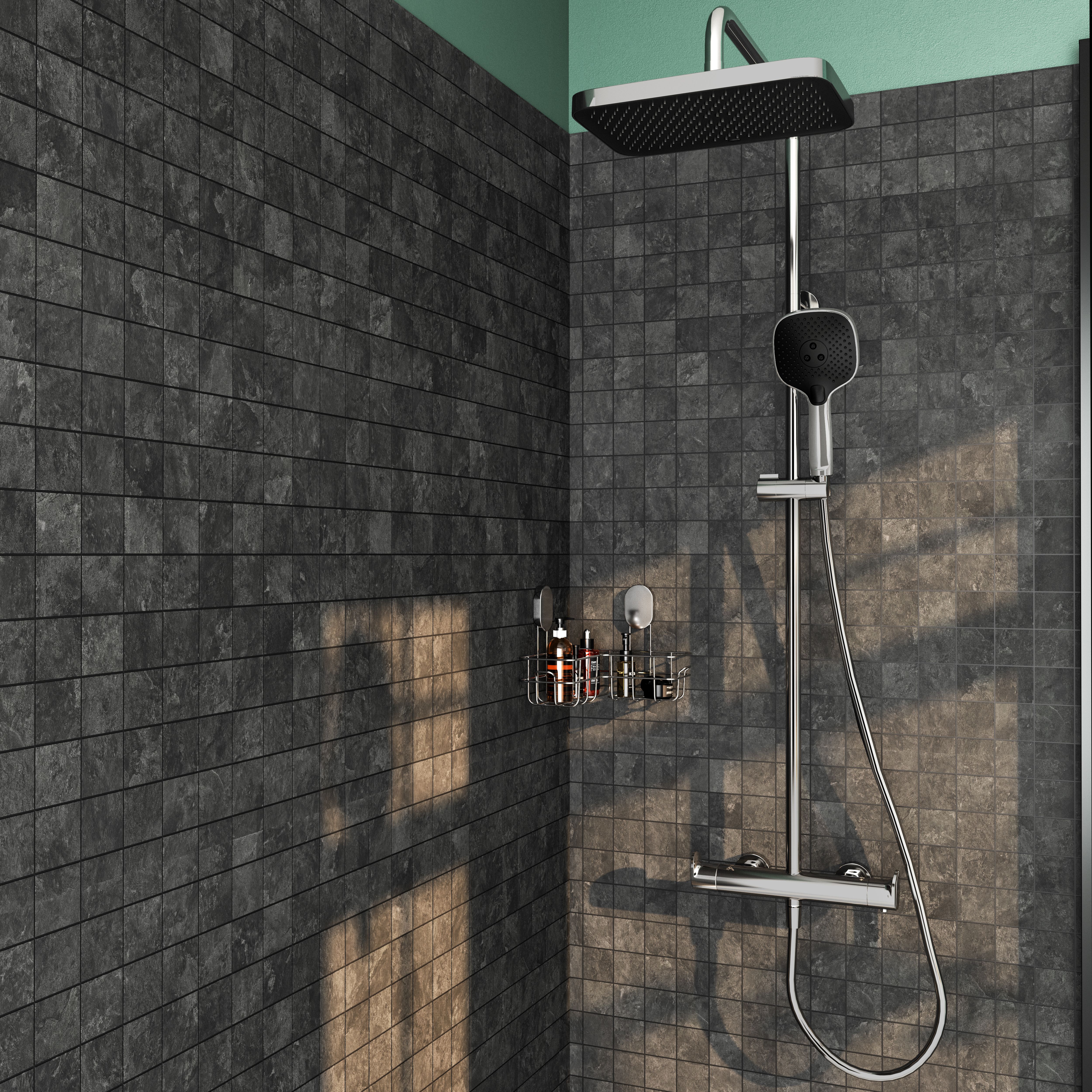 GoodHome Kentia Chrome effect Thermostatic Mixer Multi head shower with ...