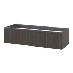 GoodHome Kentia Ribbed effect Walnut Veneer Wall-mounted Bathroom Cabinet (H) 300mm (W) 1200mm