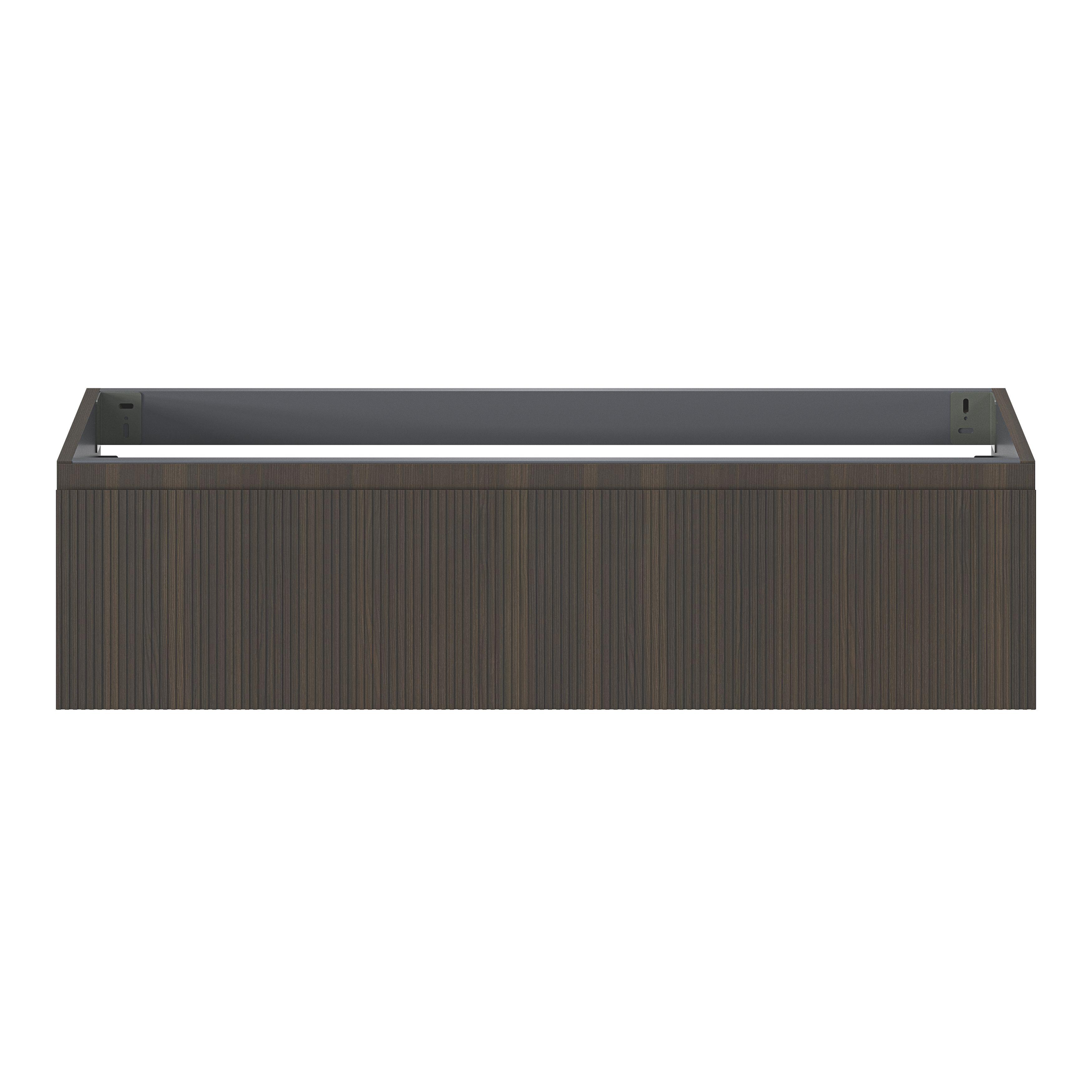 GoodHome Kentia Ribbed effect Walnut Veneer Wall-mounted Bathroom Cabinet (H) 300mm (W) 1200mm