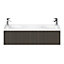 GoodHome Kentia Ribbed effect Walnut Veneer Wall-mounted Bathroom Cabinet (H) 300mm (W) 1200mm