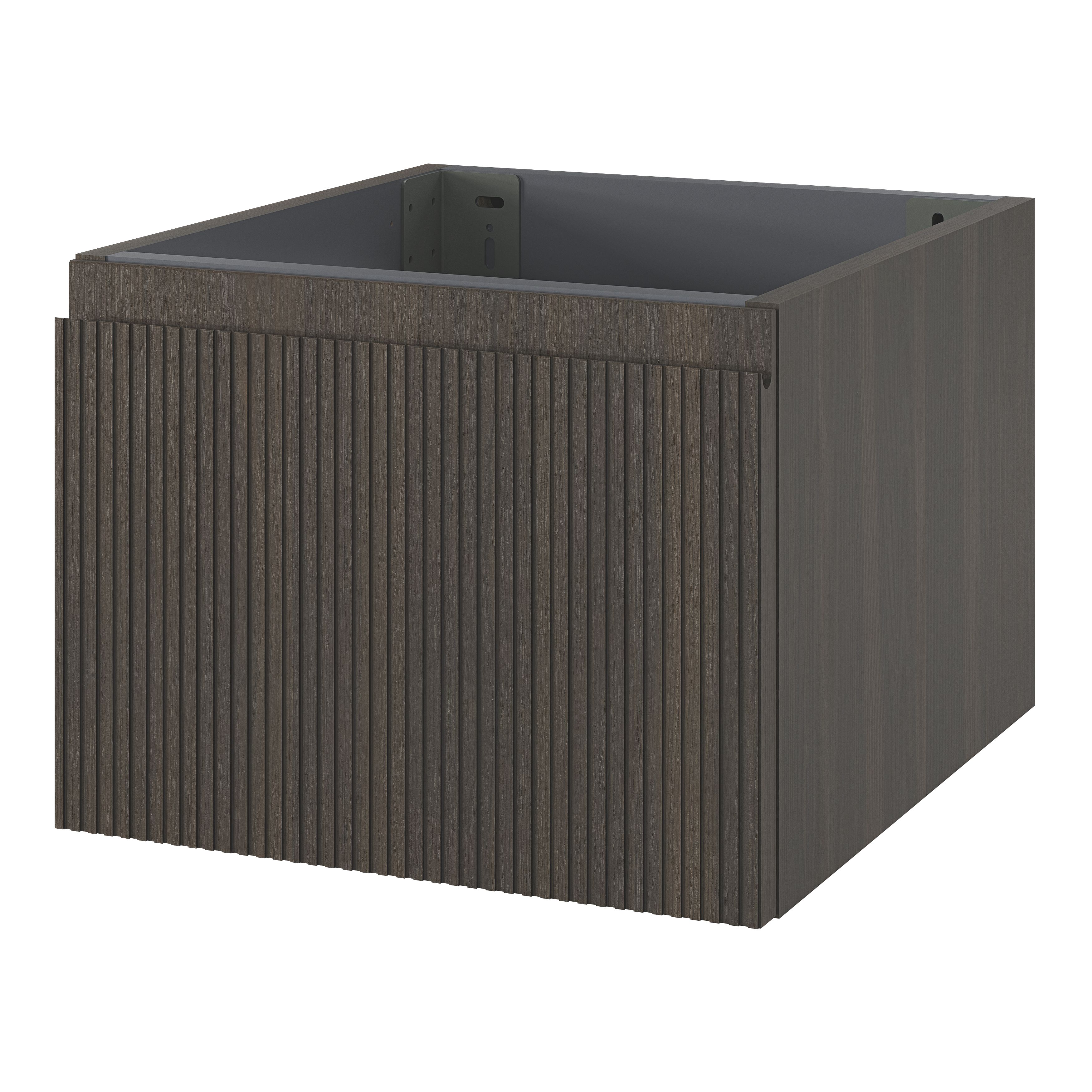 GoodHome Kentia Ribbed effect Walnut Veneer Wall-mounted Bathroom ...