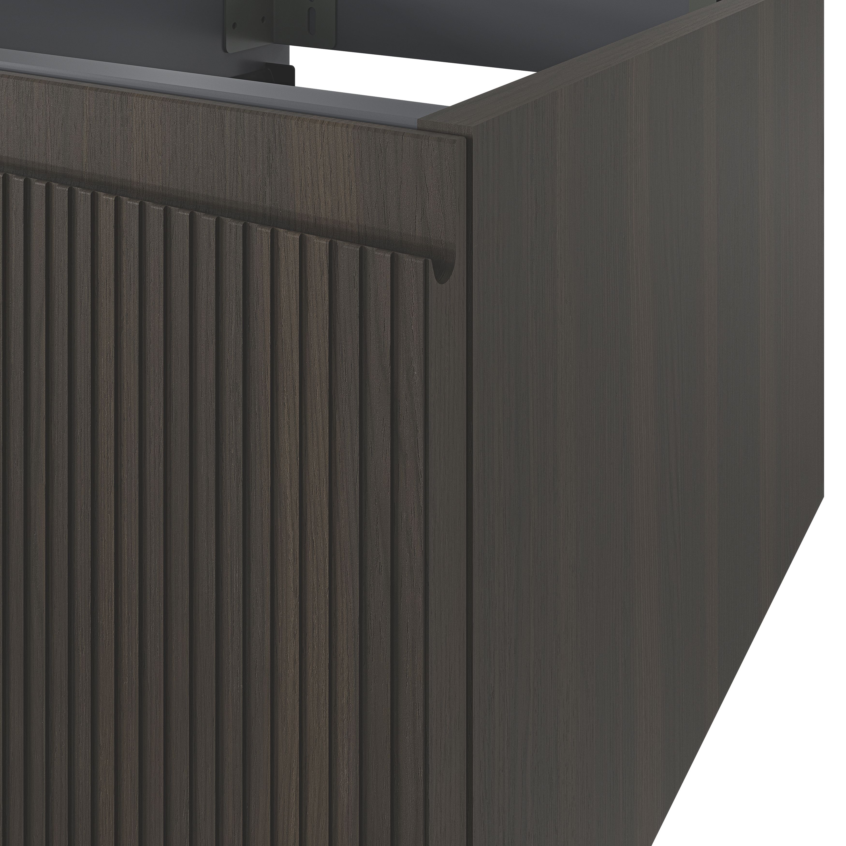 GoodHome Kentia Ribbed effect Walnut Veneer Wall-mounted Bathroom Cabinet (H) 300mm (W) 400mm