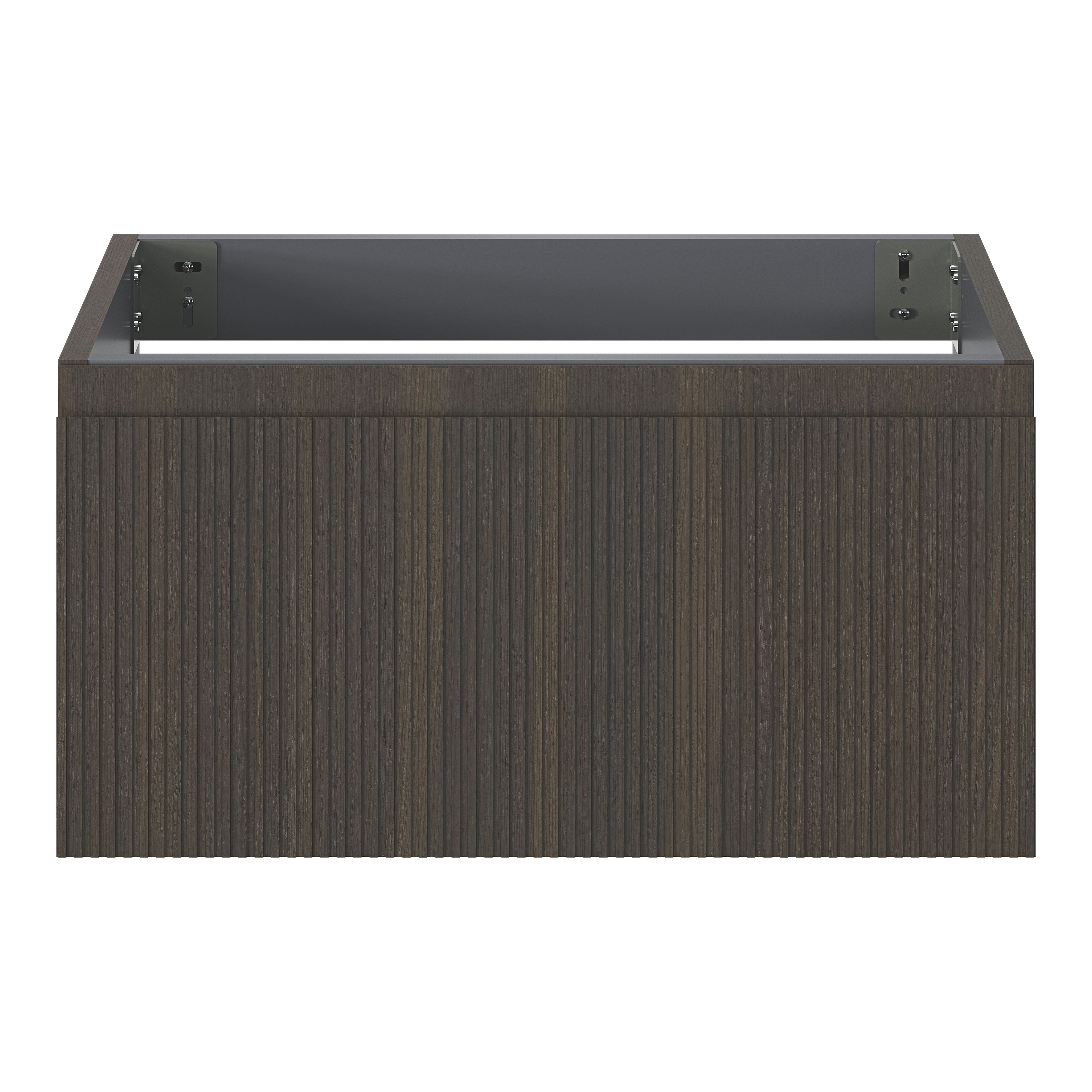 GoodHome Kentia Ribbed effect Walnut Veneer Wall-mounted Bathroom Cabinet (H) 300mm (W) 600mm