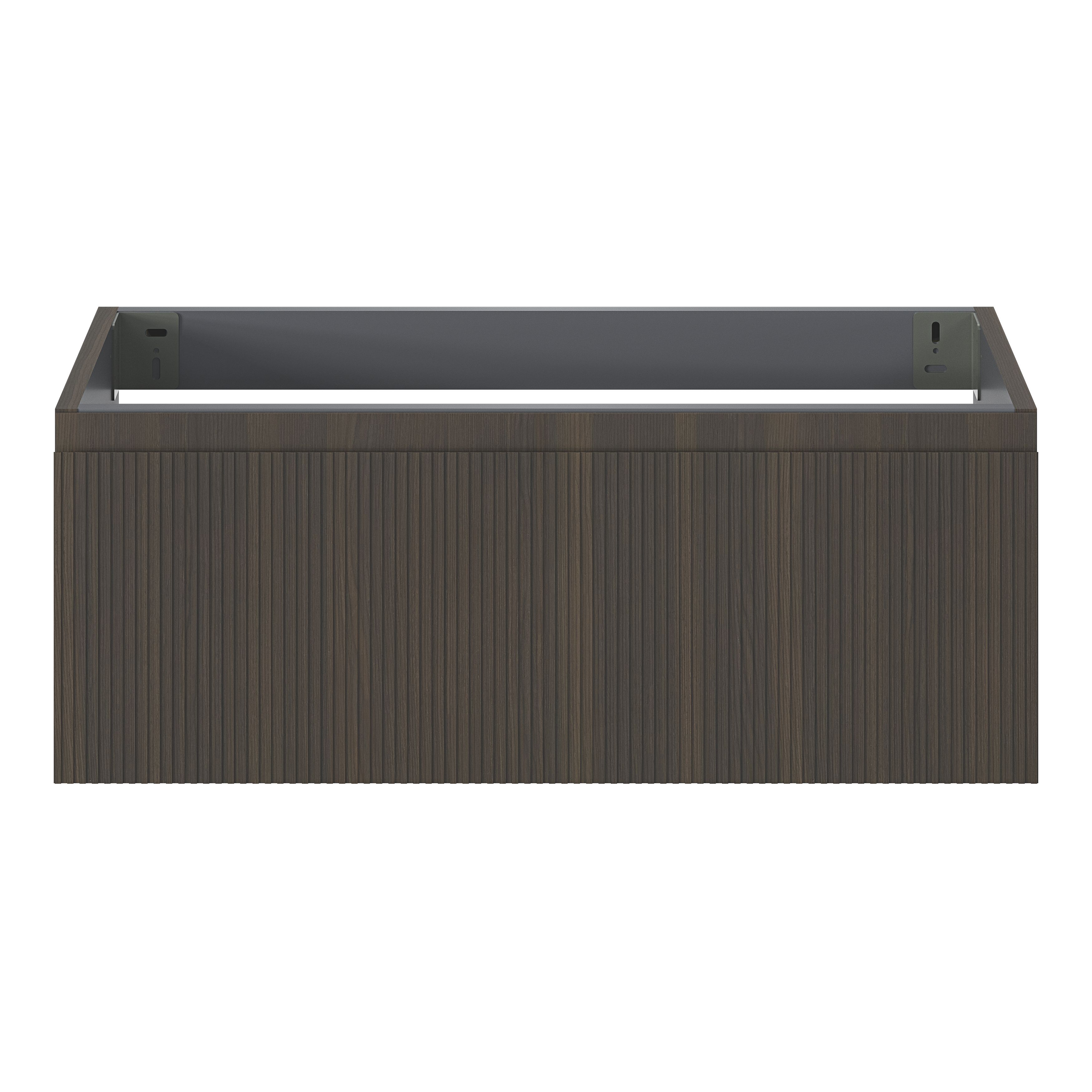 GoodHome Kentia Ribbed effect Walnut Veneer Wall-mounted Bathroom ...