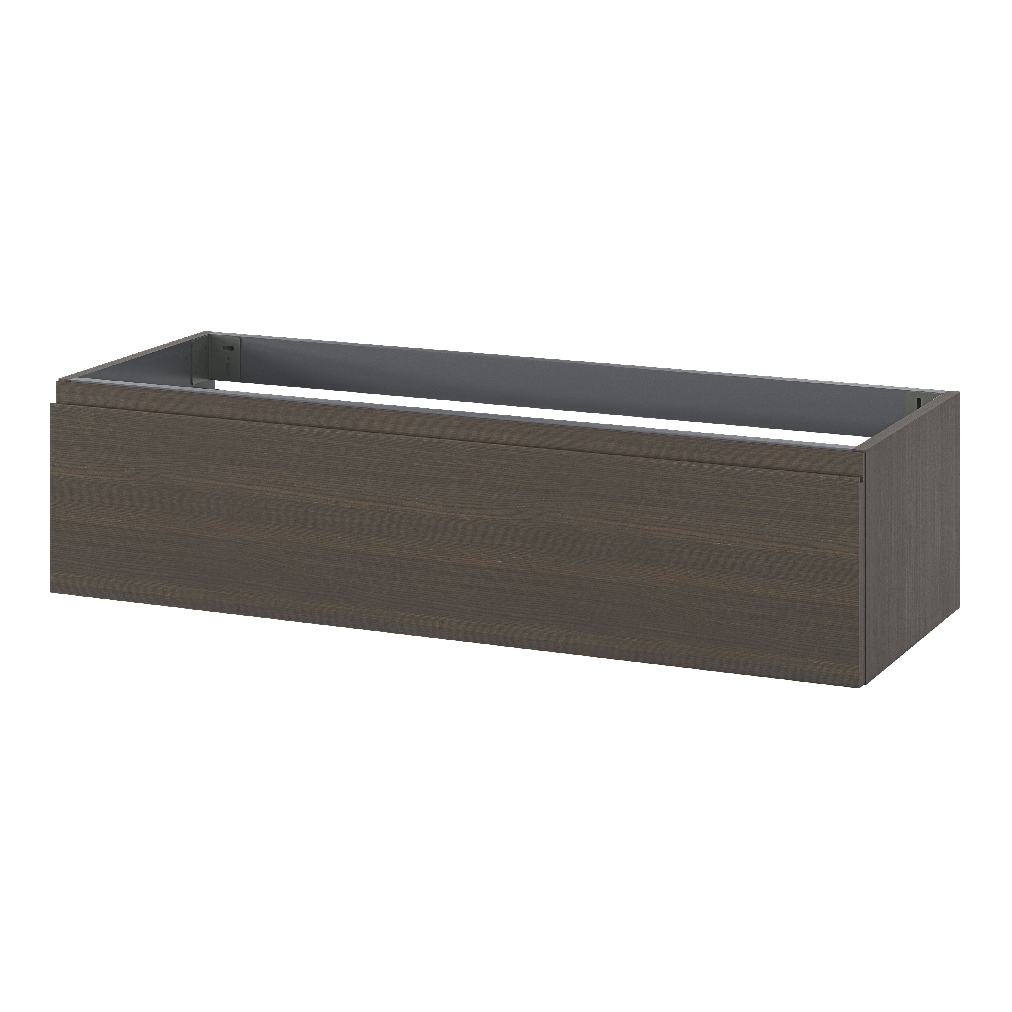 GoodHome Kentia Walnut Veneer Wall-mounted Bathroom Cabinet (H) 300mm (W) 1200mm