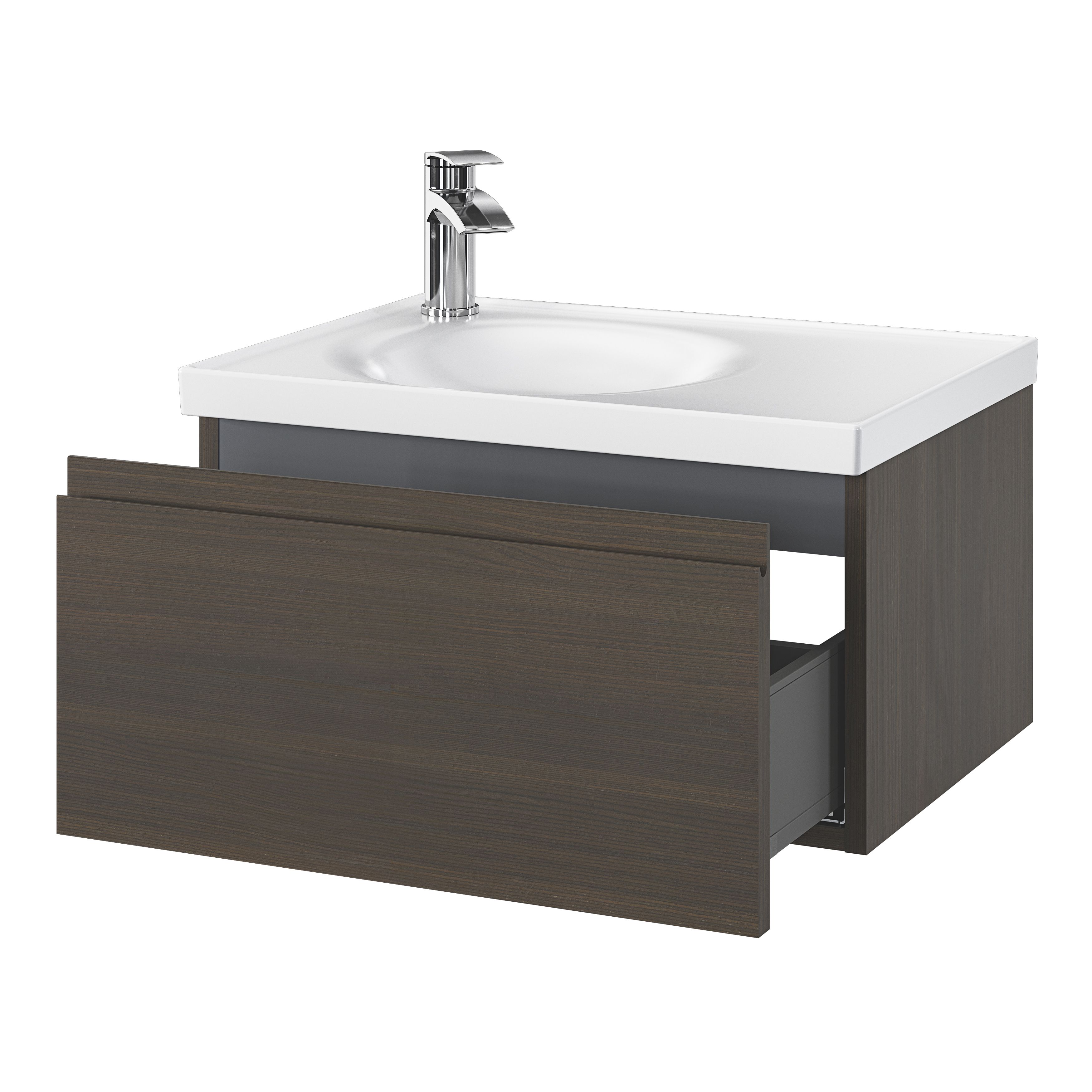 Buy GoodHome Kentia Walnut Veneer Wall-mounted Bathroom Cabinet (H) 300mm (W) 600mm at B&Q