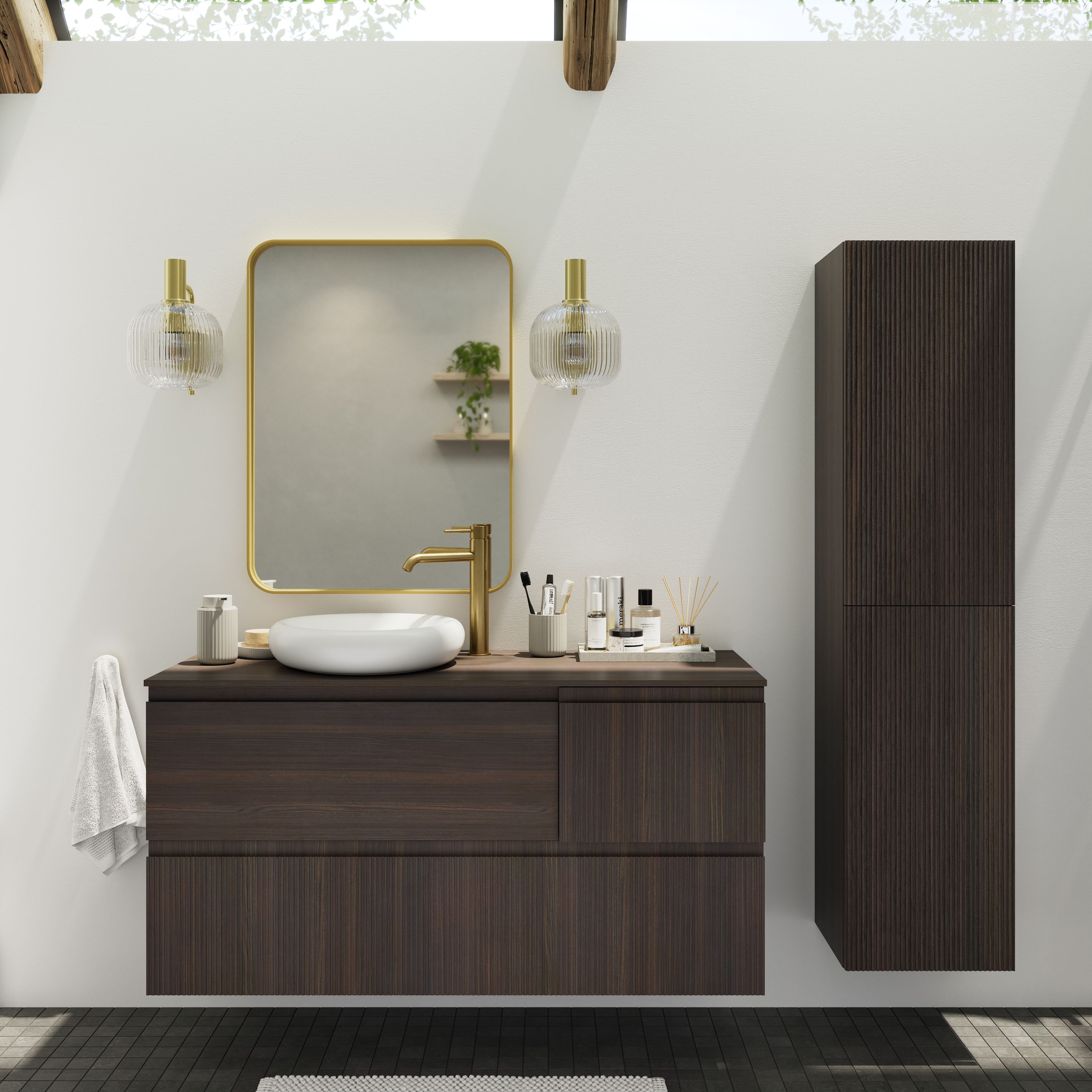 GoodHome Kentia Walnut Veneer Wall-mounted Bathroom Cabinet (H) 300mm ...