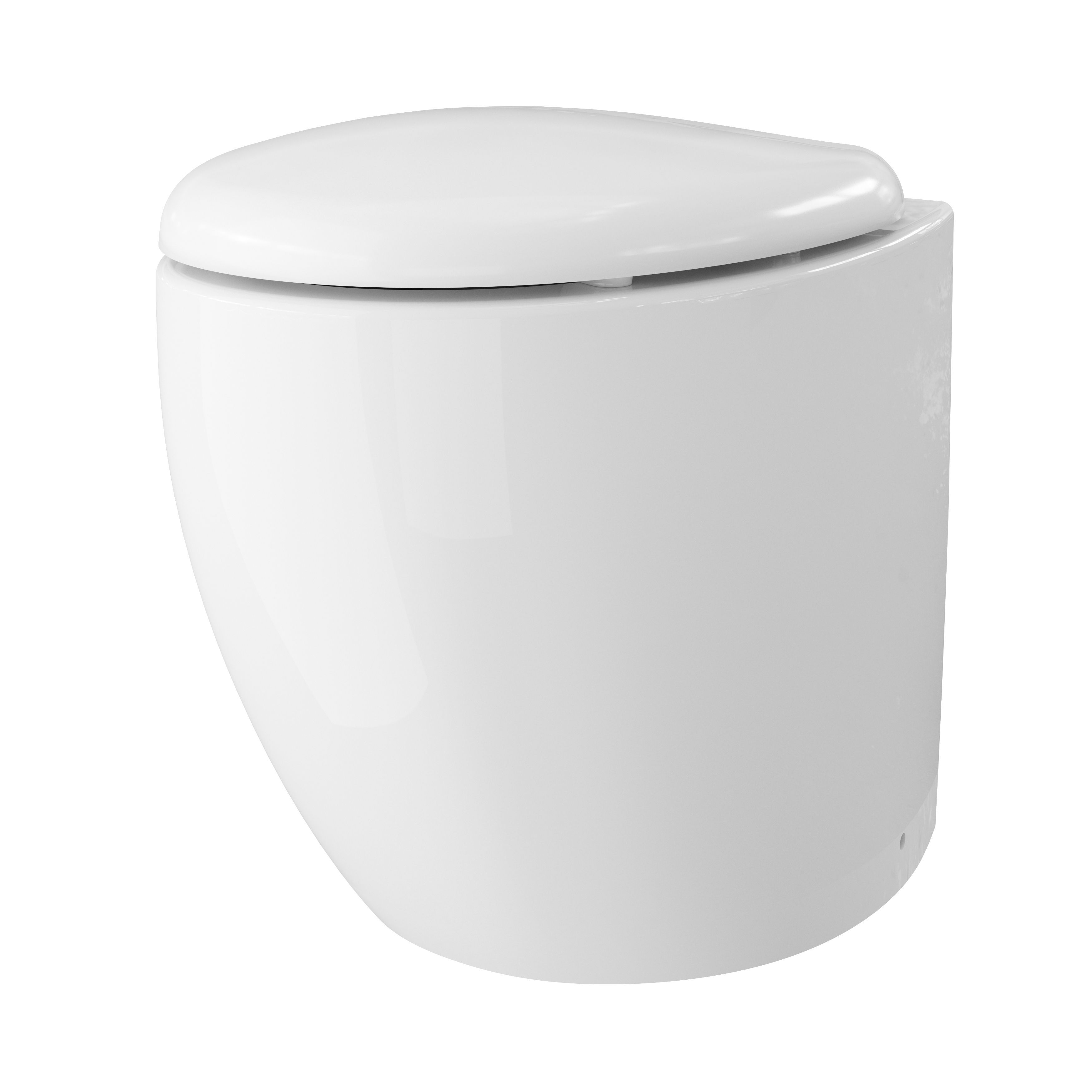 GoodHome Kentia White Rimless Back to wall Round Toilet pan with Soft close seat