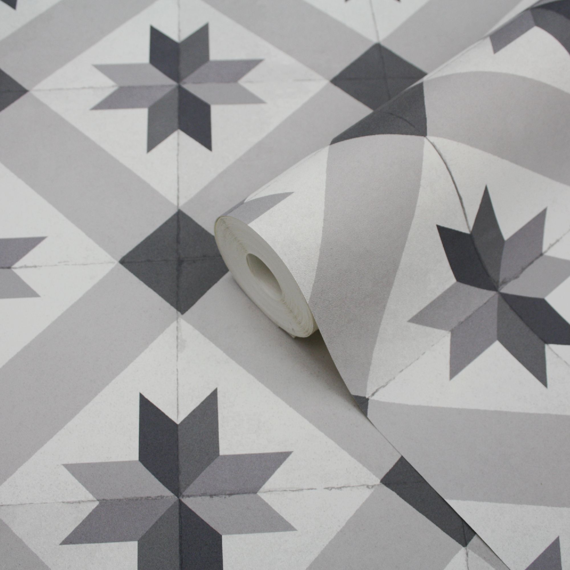 GoodHome Kerlic Black & light grey Art deco Tile effect Textured