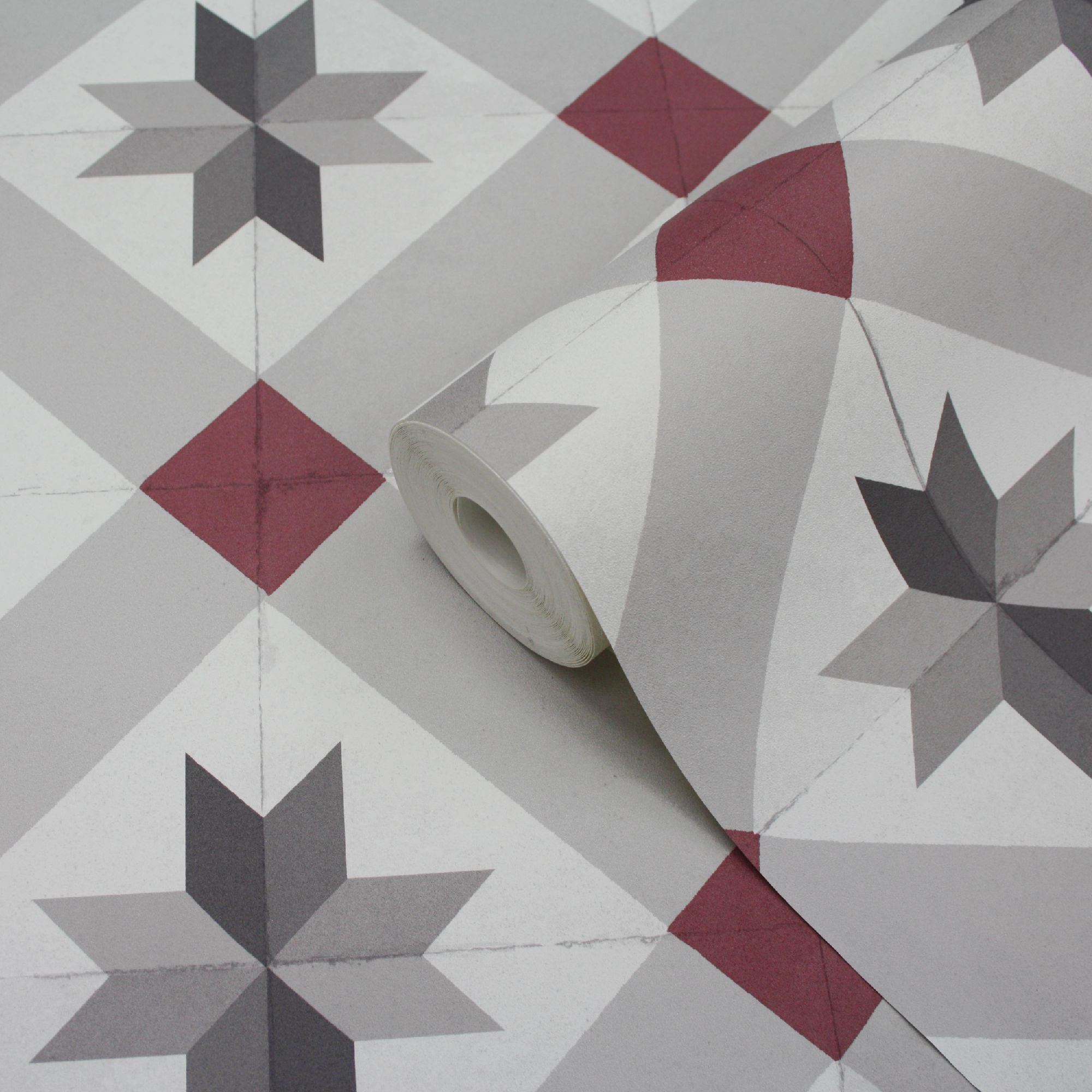 GoodHome Kerlic Light beige & red Tile effect Art deco Textured Wallpaper