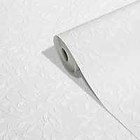 GoodHome Kerria White Leaves Textured Wallpaper Sample